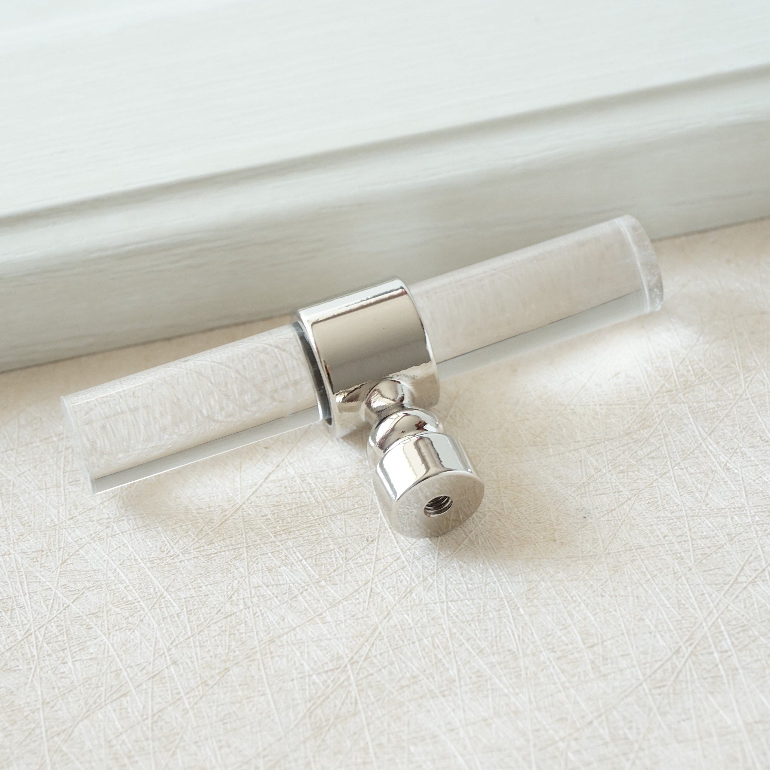 LBFEEL Acrylic Silver Clear Knob Drawer Pulls - Elegant Lucite T Knob Dresser Handles for Kitchen Cabinets & Furniture - Perfect for Home, Office, and DIY Projects