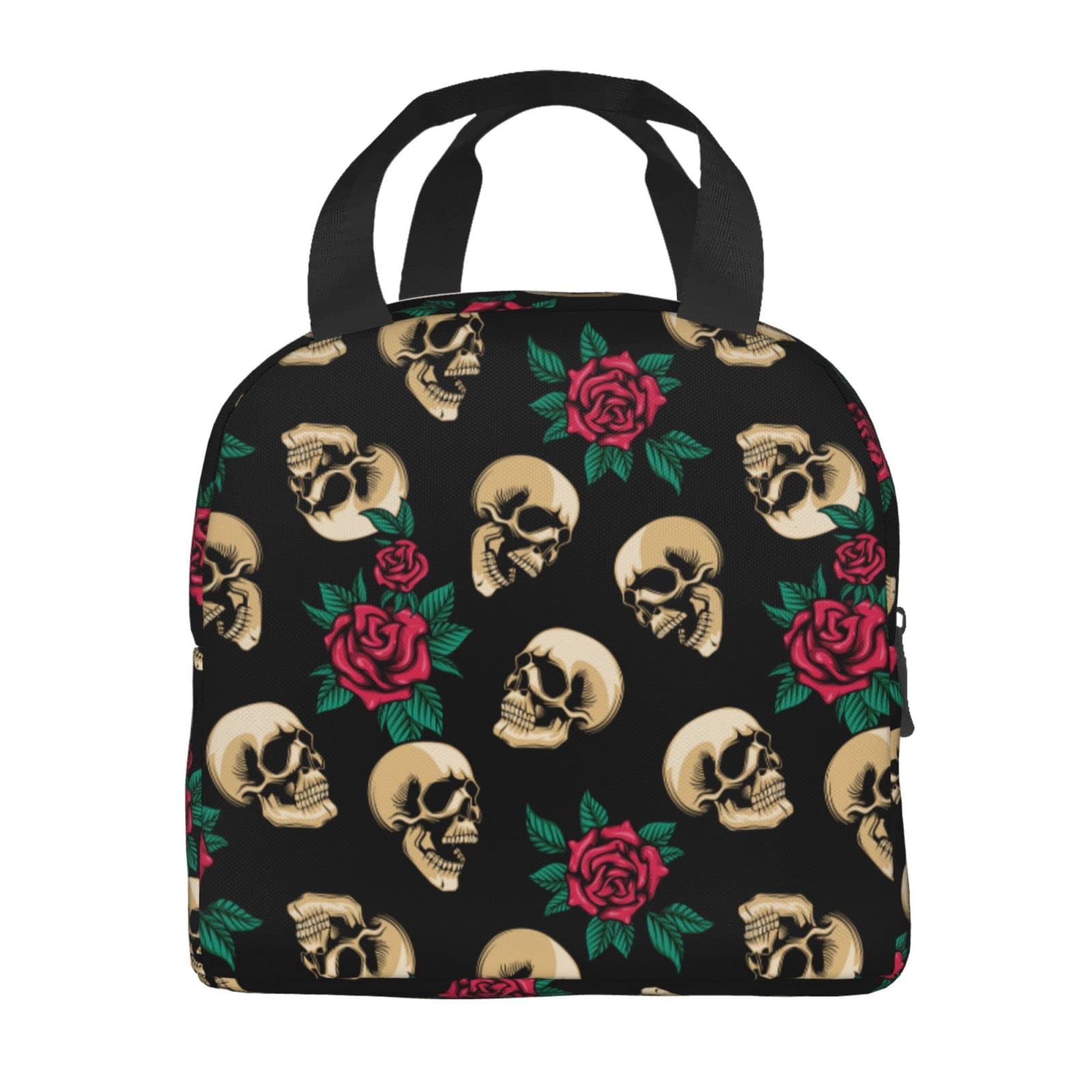 Stylish Rose Flower Skull Insulated Lunch Bag for Women - Reusable Leakproof Lunch Box & Cooler Tote - Perfect for Work, Office, School & Picnics