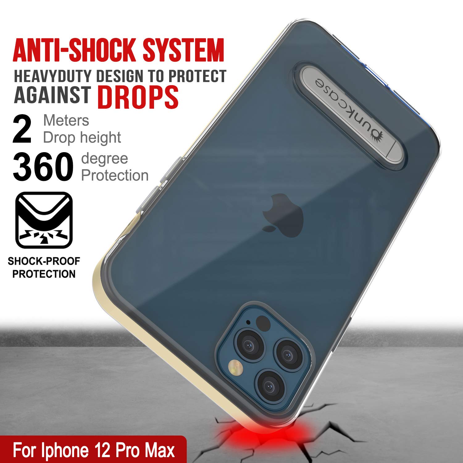 PunkCase for iPhone 12 Pro Max - Slim Fit Clear Protective Case with Kickstand & PUNKSHIELD Screen Protector | Lucid 3.0 Series | Gold | Perfect for Work, Travel & Everyday Use (6.7 Inch)