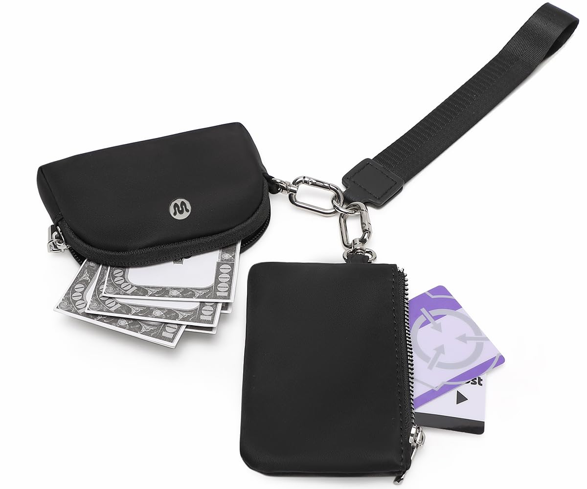 Mini Zip Wristlet Wallet for Women - Detachable Dual Pouch & Keychain (Black) - Perfect for Travel & Daily Use