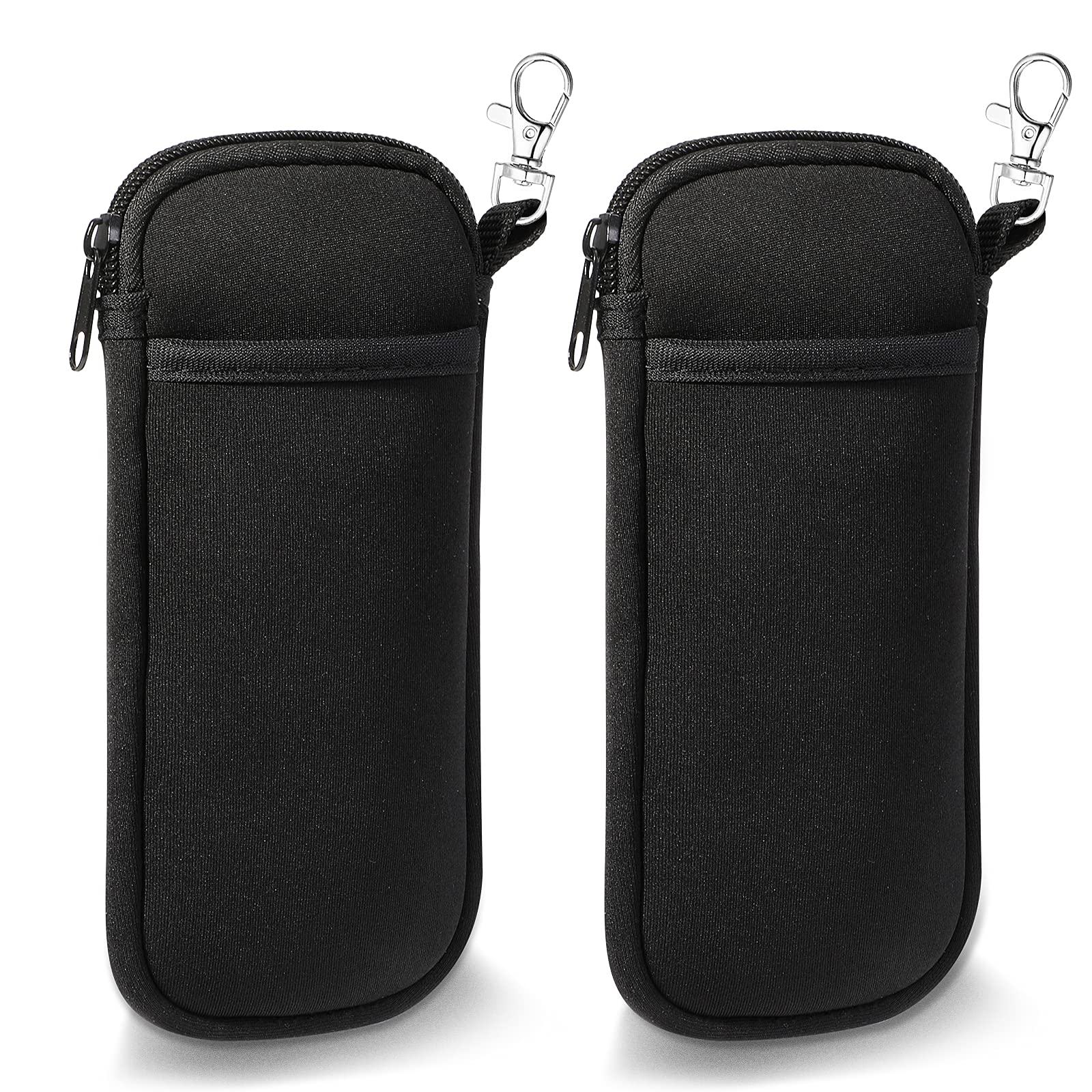 Hifot 2 Pack Soft Glasses Case with Carabiner Hook - Lightweight Neoprene Eyewear Pouch with Zipper for Travel, Hiking & Daily Use