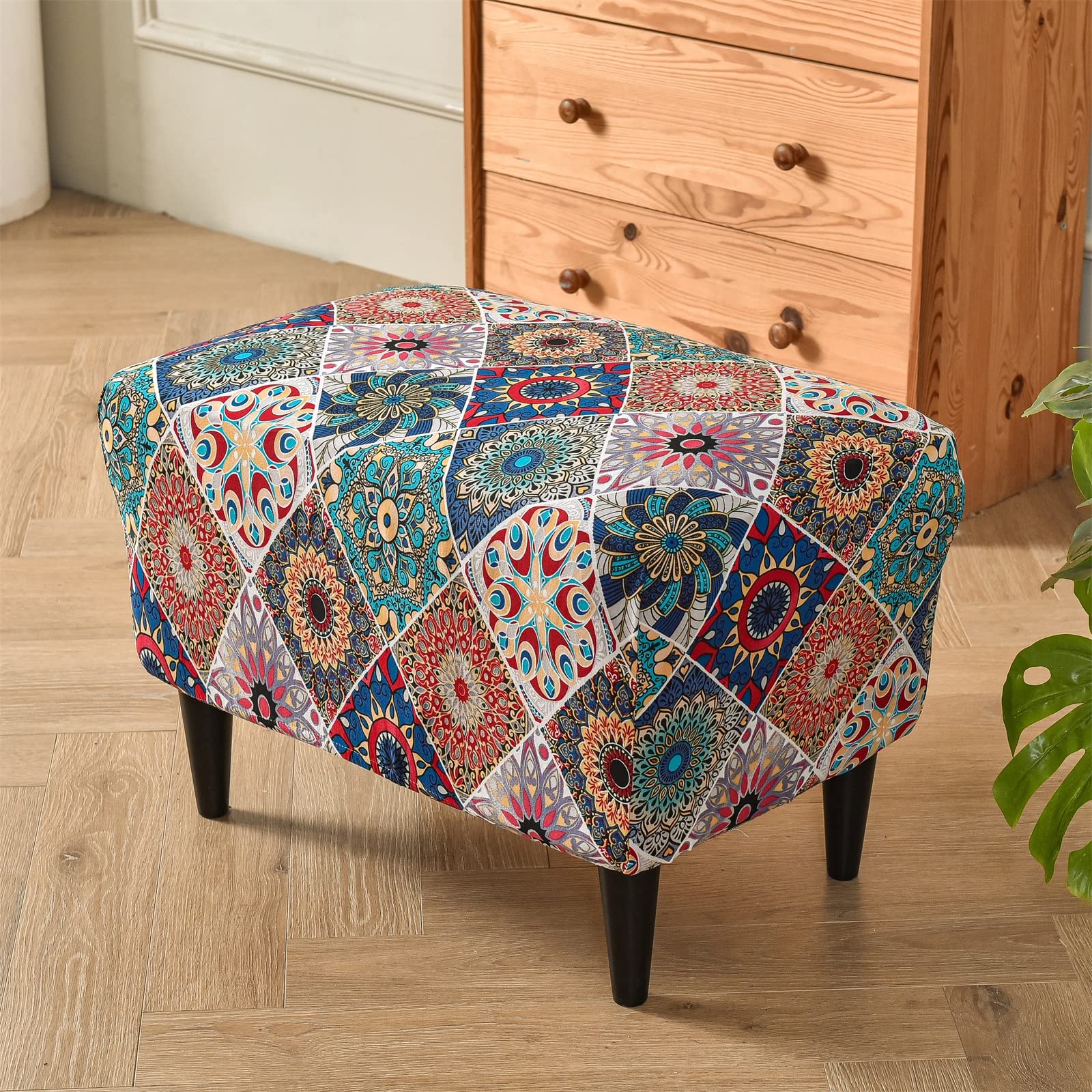 Eco-Friendly Stretch Ottoman Slipcover with Non-Slip Elastic Bottom - Rectangular Storage Footrest Stool Cover for Living Room, Bedroom & Nursery