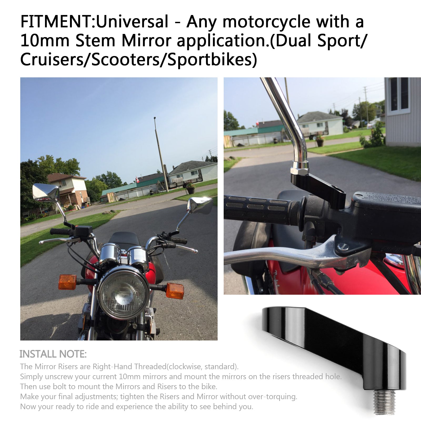 10mm Honda Pair Aluminum Motorcycle Mirror Extenders Riser Extension - Universal Fit for Cruiser, Sport Bikes - Improve Visibility & Safety on Road Trips
