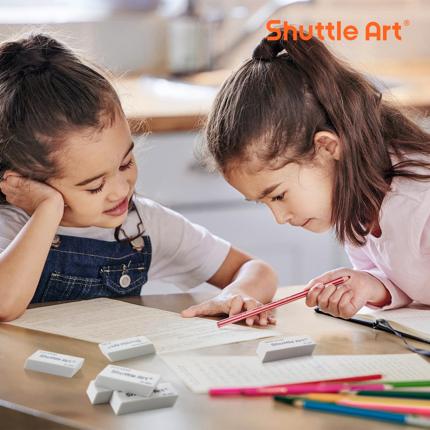 Shuttle Art White Erasers - 120 Pack Bulk Pencil Erasers, Smudge-Free & Residue-Free for School, Office & Art - Perfect for Students, Teachers & Professionals - Great for Homework, Sketching & Note-Taking