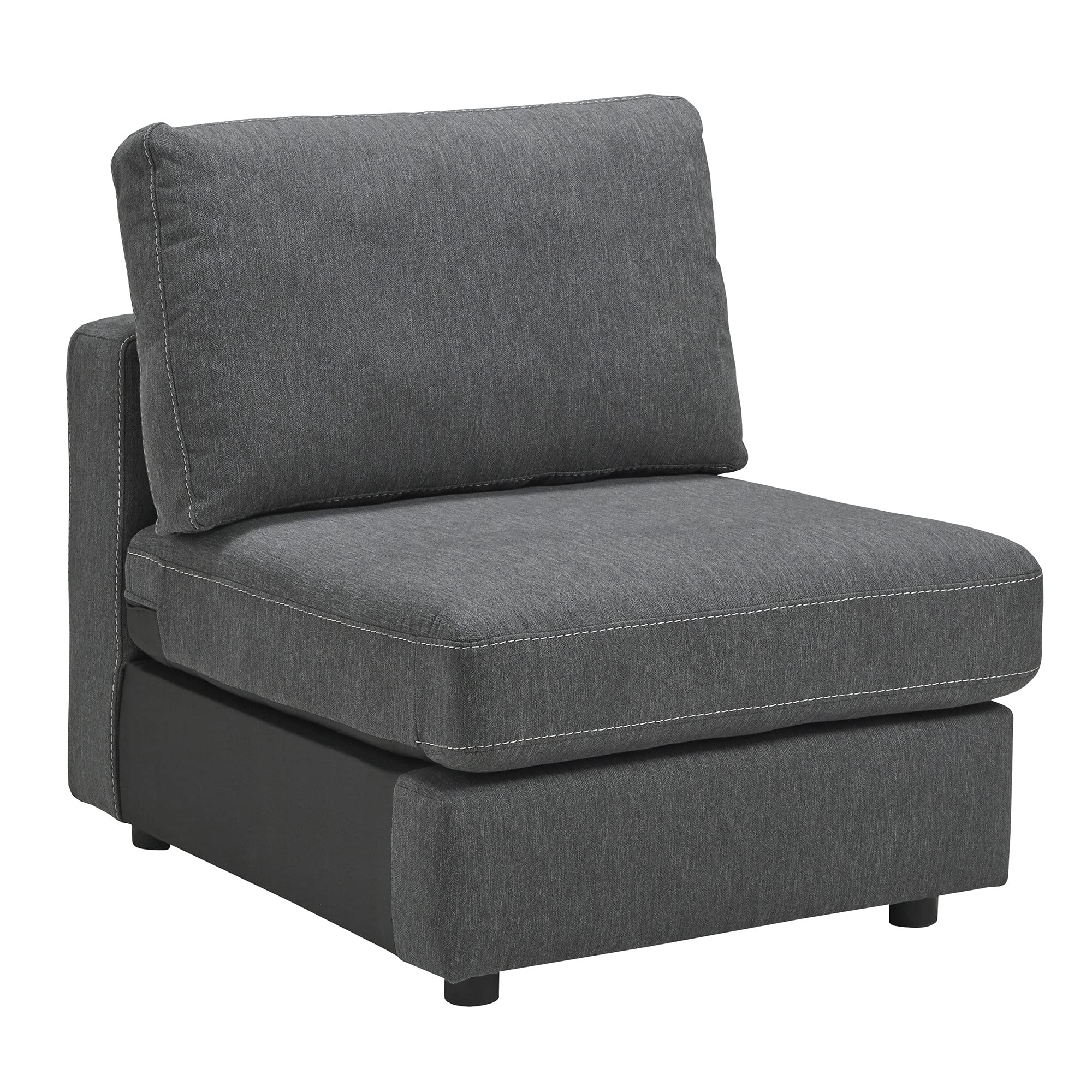 Benjara Armless Chair with Fabric Padded Seat and Sturdy Block Legs in Gray - Perfect for Living Room, Bedroom, or Office Seating