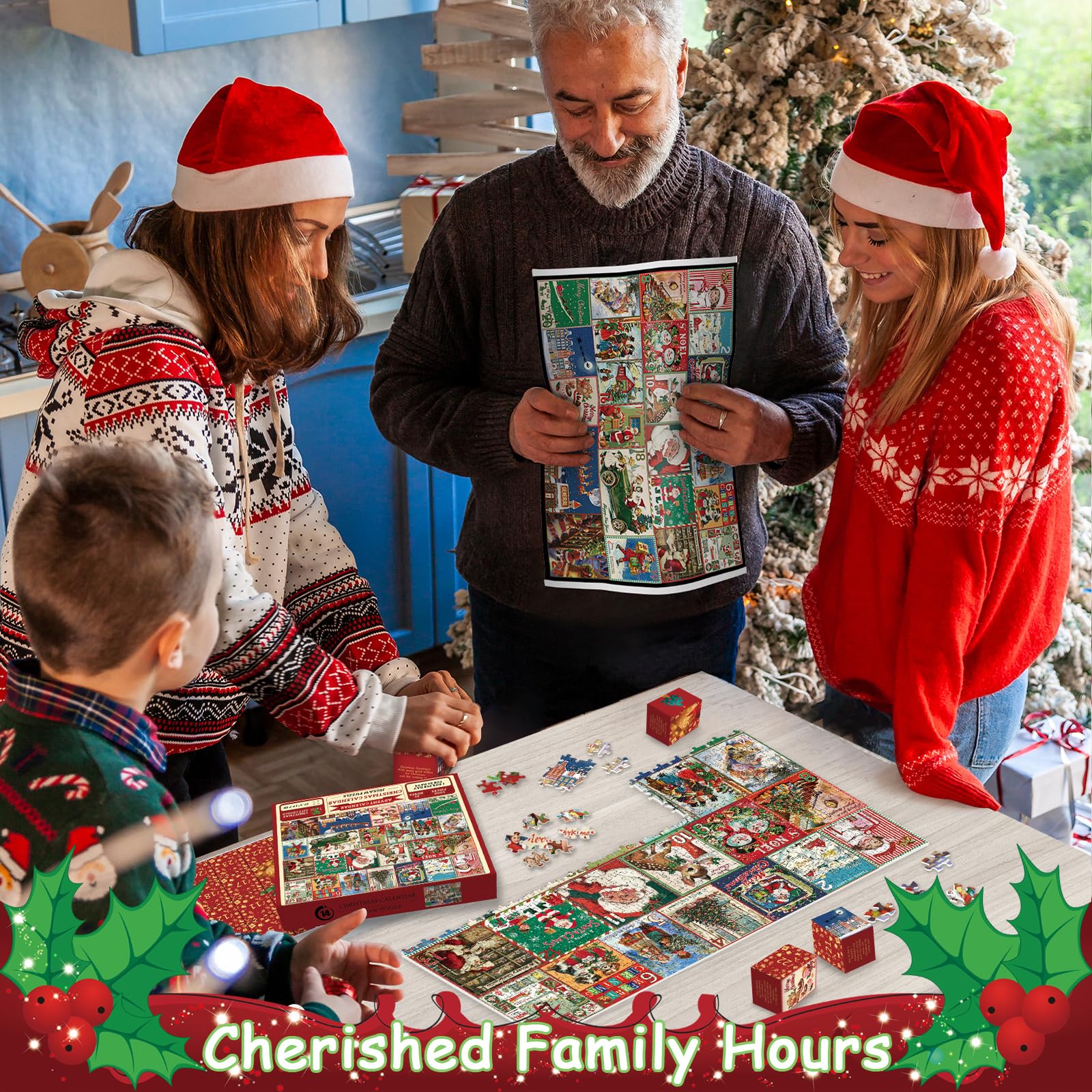 1000-Piece Christmas Advent Calendar Jigsaw Puzzle for Adults - 2024 Holiday Countdown Puzzle with Santa, Festive Winter Activity for Family & Friends