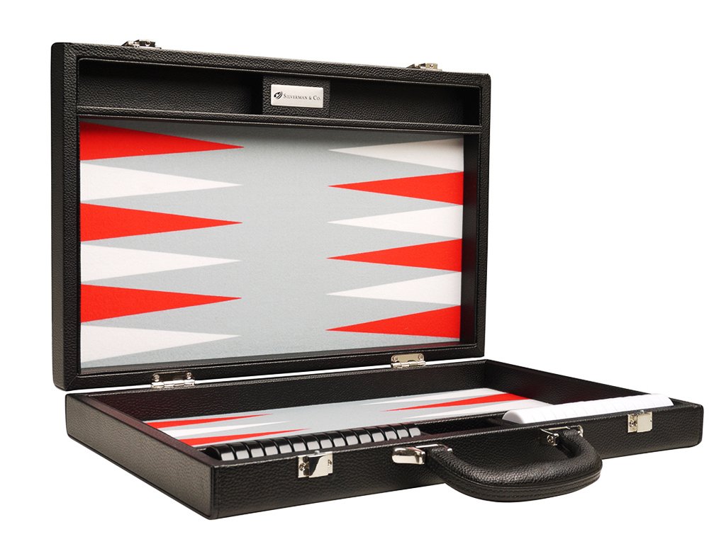 16-Inch Premium Backgammon Set - Medium Size with Black Board & White/Scarlet Points - Perfect for Travel, Home Game Nights & Gifts