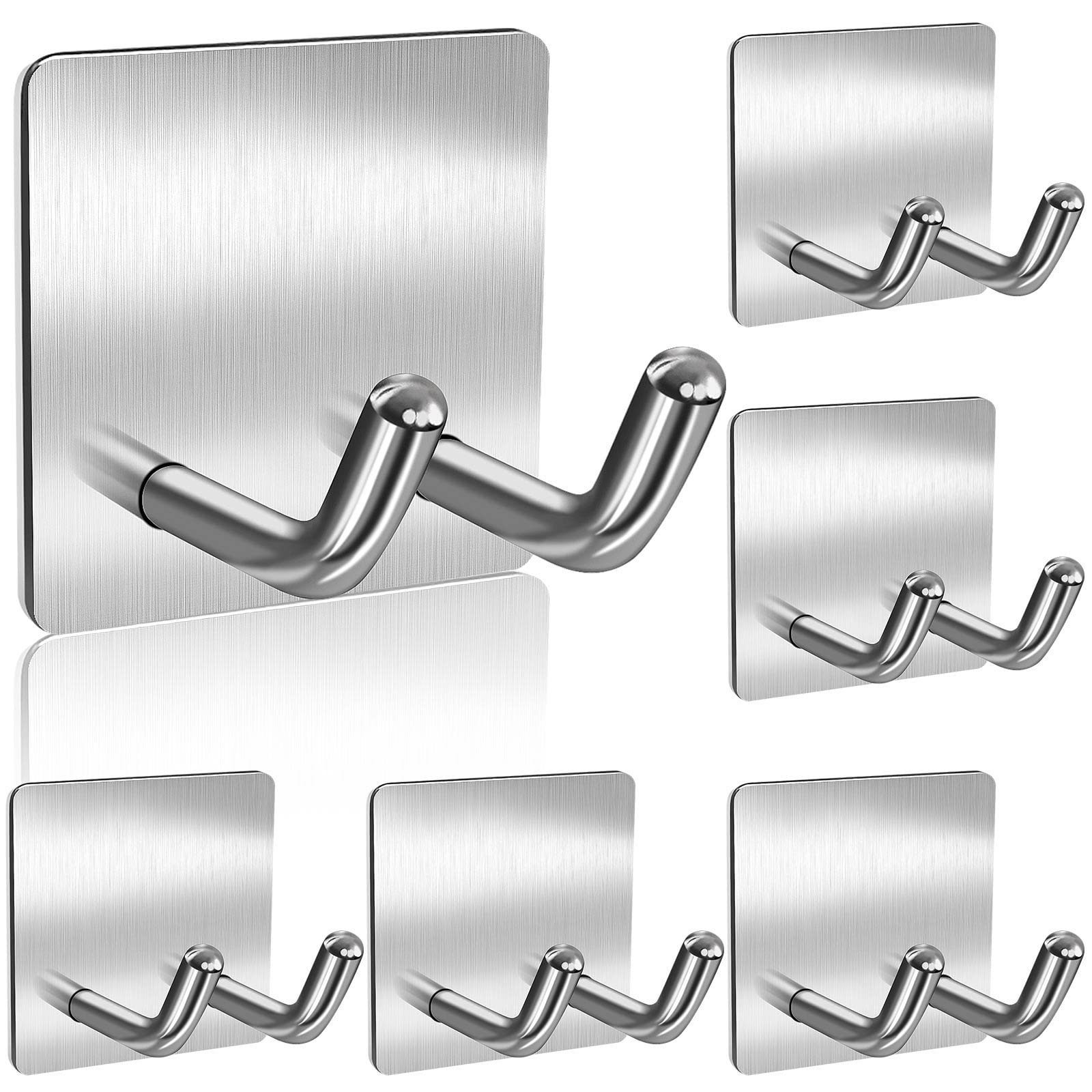 Premium Heavy Duty Adhesive Hooks - 6 Pack Double Hook Wall Hangers for Bathroom, Kitchen & Office - Strong Self Stick Hooks for Hanging Towels, Robes, Keys & Razors - No Drill Wall Mount Solution for Home Organization