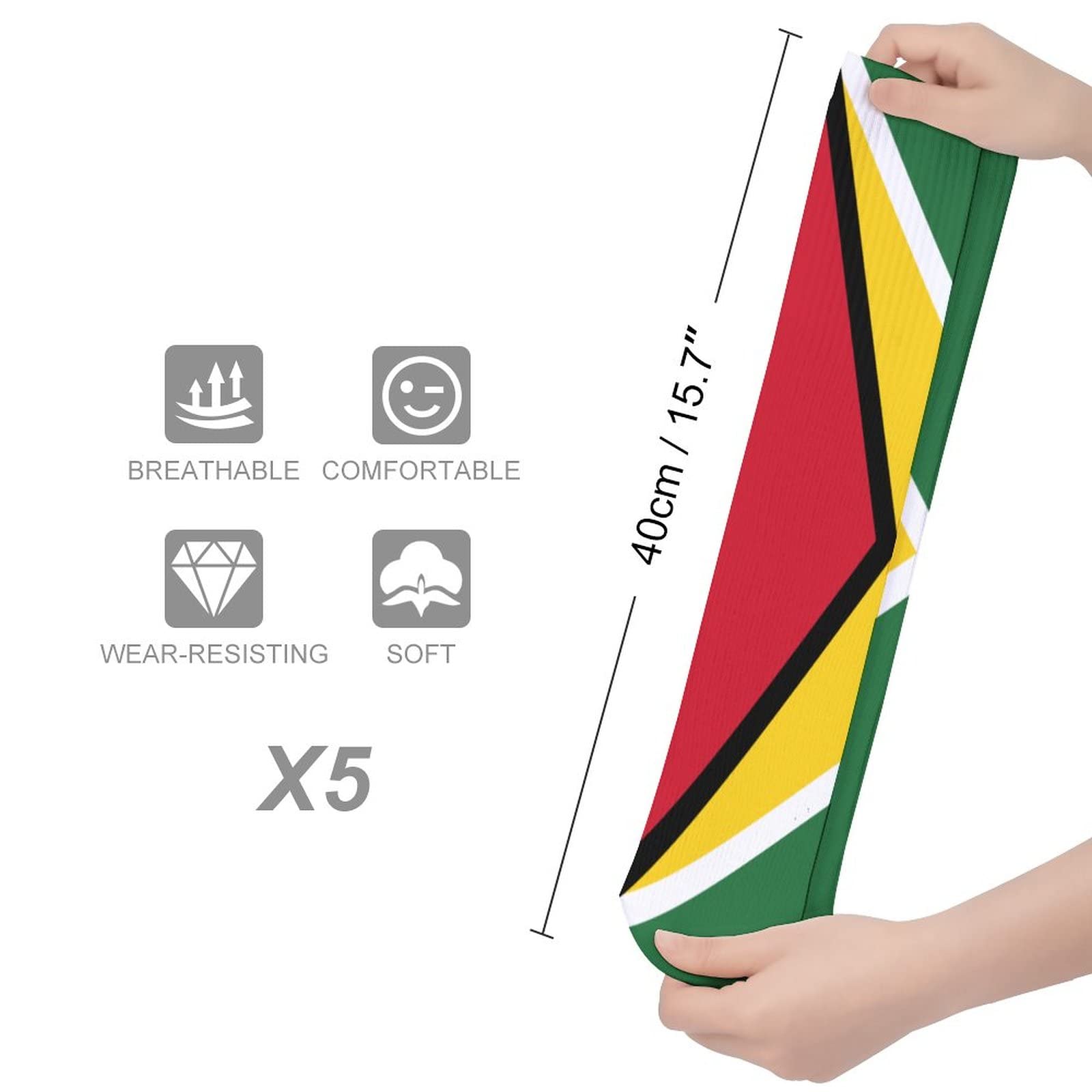 Guyana Flag Casual Socks - Moisture Wicking & Breathable Athletic Socks for Men & Women (5 Pairs) - Perfect for Sports, Gym, Running & Everyday Wear