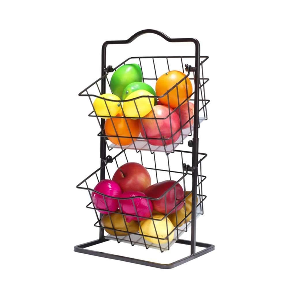 2-Tier Wire Market Basket Stand - Foldable Storage Shelf Organizer for Fruits, Vegetables, Toiletries & Household Items | Perfect for Kitchen, Bathroom & Pantry Organization