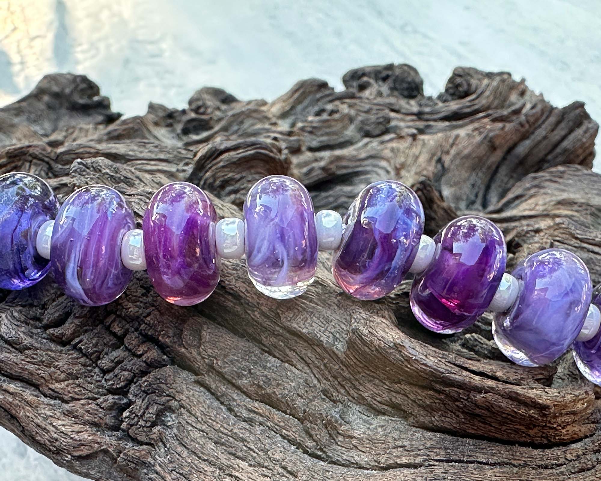 15-Piece Purple Swirl Lampwork Glass Beads Set for Jewelry Making - DIY Necklace, Bracelet & Earring Craft Supplies - Perfect for Beaders & Artisans
