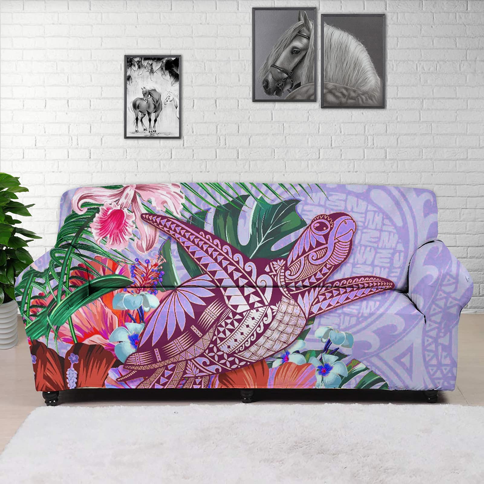 JOAIFO Tropical Boho Sea Turtle Floral Aztec Print Washable Sofa Slipcover - Polyester Furniture Protector for 1-Seater Couch - Perfect for Beach House, Boho Living Room & Coastal Home Decor