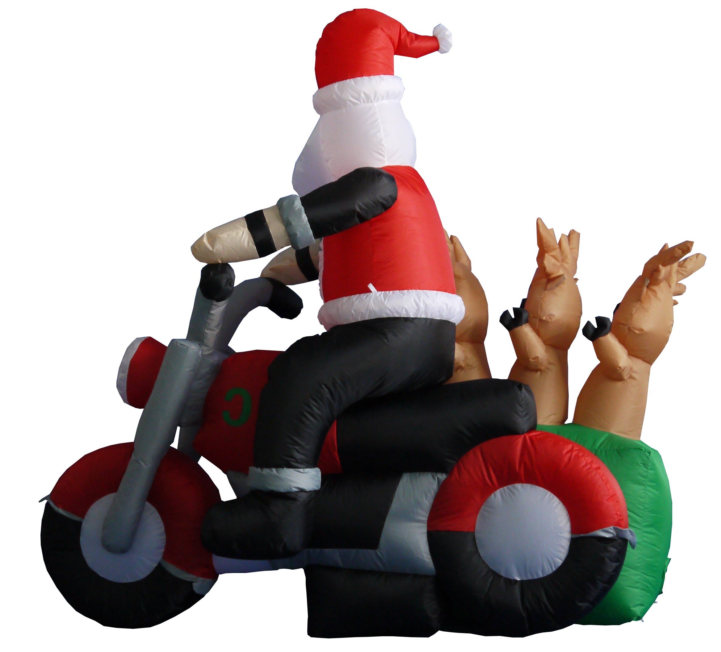 6ft Inflatable Santa Claus & 3 Reindeer Motorcycle + 8ft Santa Fishing Boat Christmas Decorations Set - Outdoor Holiday Party Decor for Yard, Lawn, and Home