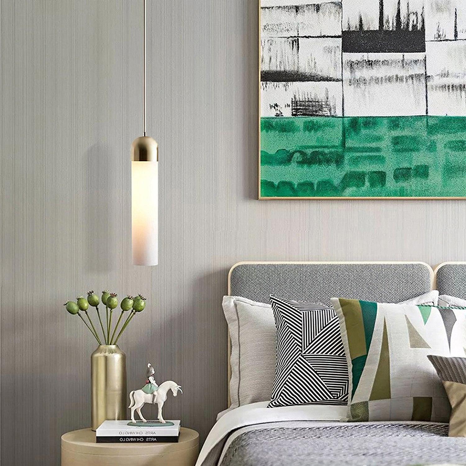 Modern Glass Cylindrical Pendant Light - Sleek Hanging Fixture for Kitchen Island, Dining Room & Bedroom Lighting