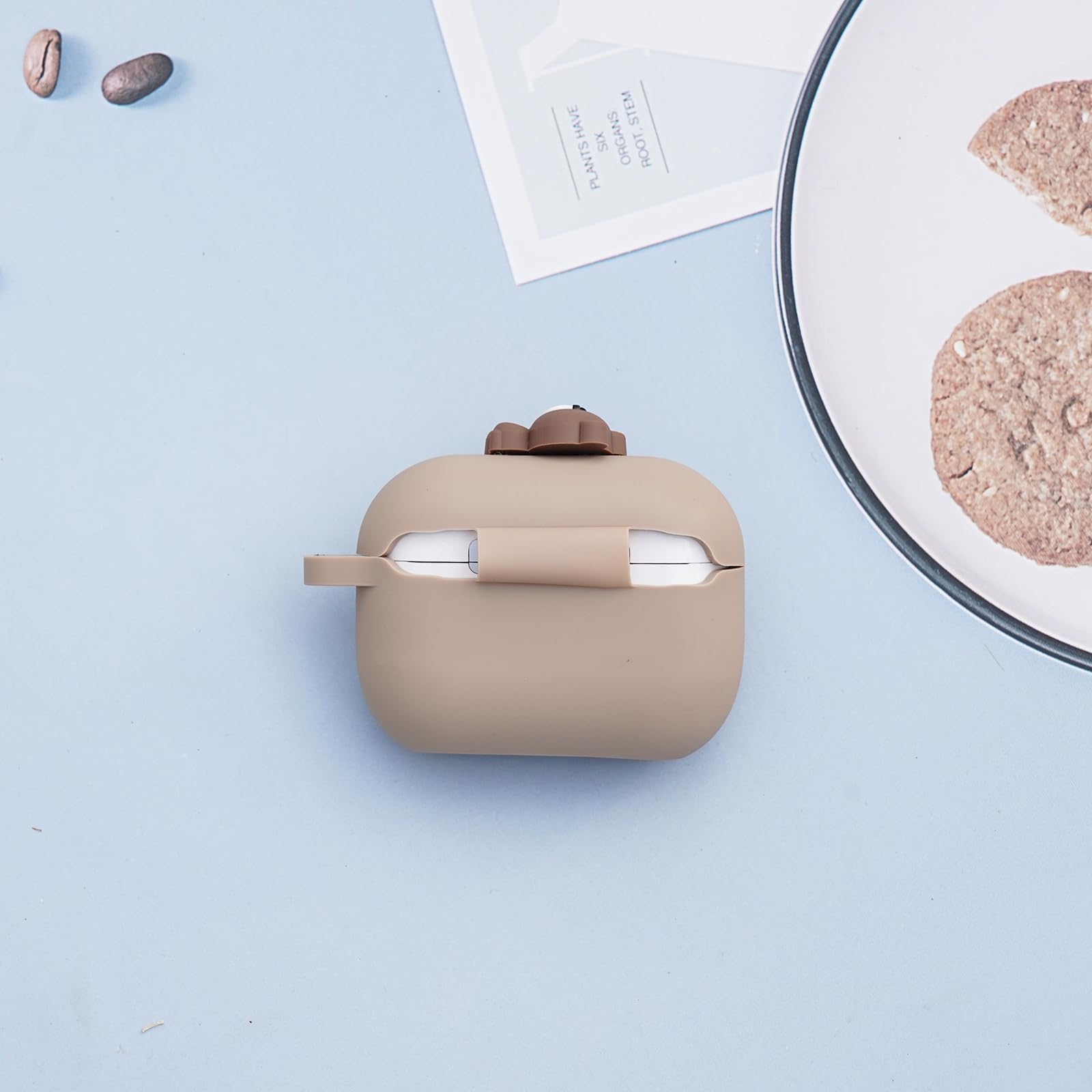 Cute Kawaii AirPods Pro Case with Keychain - Khaki Bear for Women | Travel & Daily Use