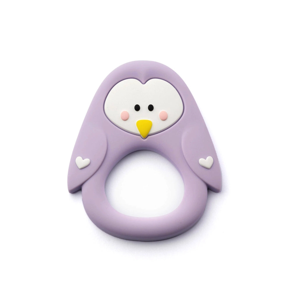 Little Cheeks Silicone Teether - Soothing Baby Teething Toy for Infants & Toddlers | Soft & Safe Penguin Design in Lilac | Perfect for Home, Travel & Daycare Use