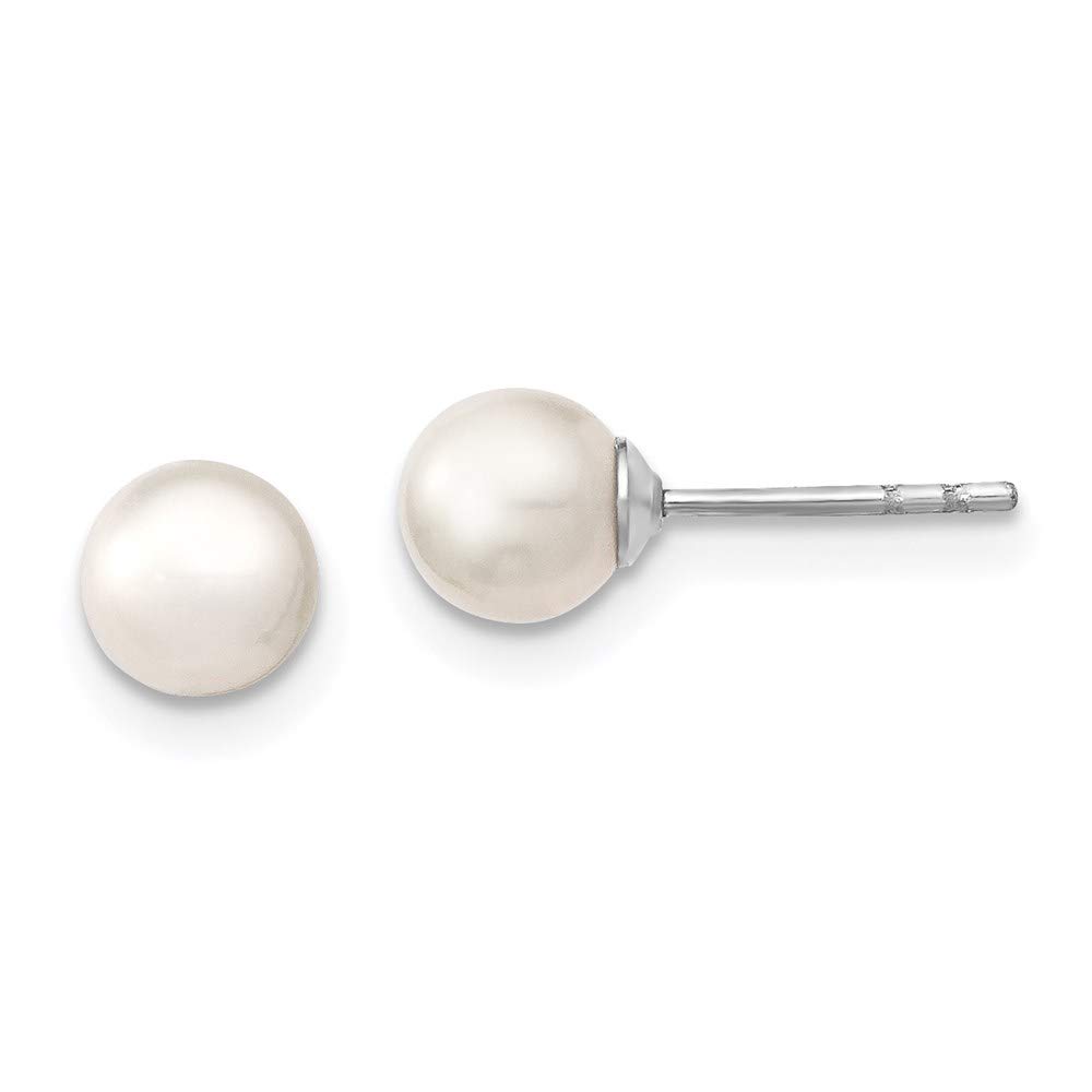 Sterling Silver White Freshwater Cultured Pearl Stud Earrings 5-6mm - Elegant Round Pearl Earrings for Women, Perfect for Wedding, Party & Everyday Wear