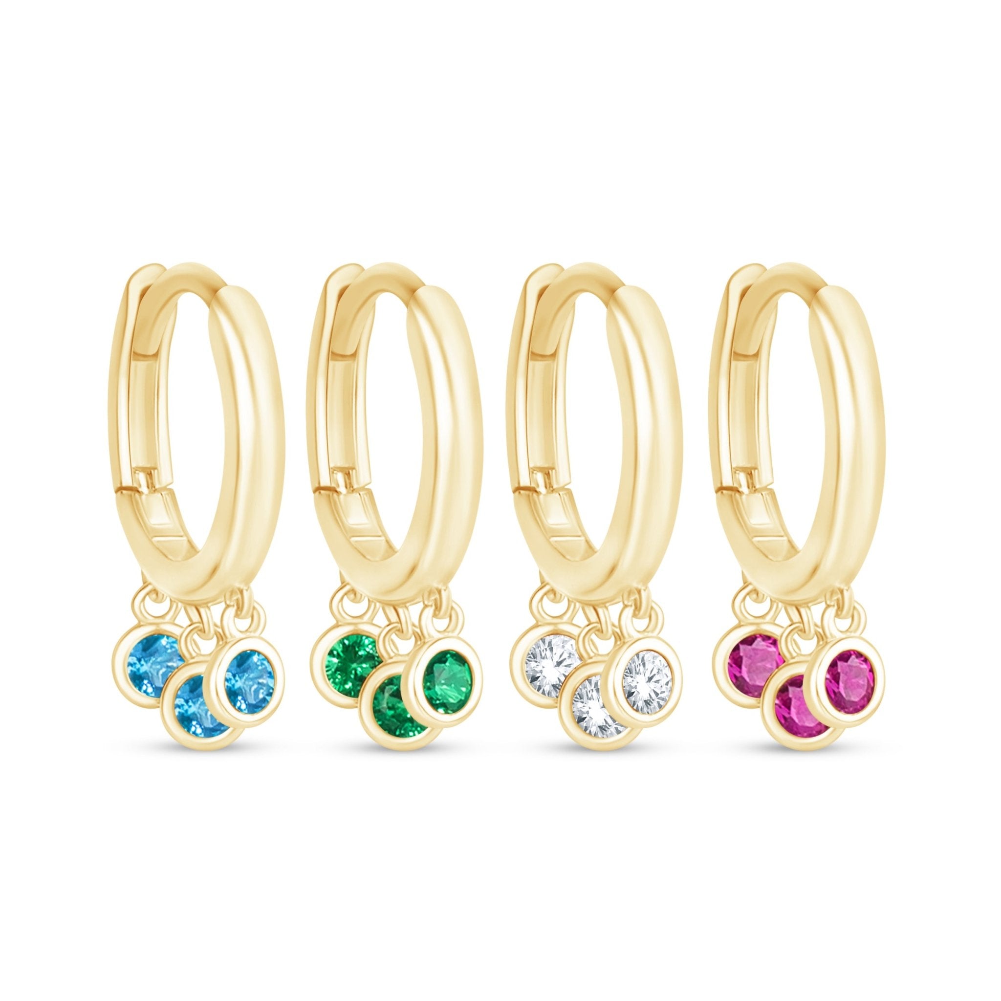 14K Solid Yellow Gold Emerald Charm Hoop Earrings - Elegant Jewelry for Women, Perfect for Parties, Weddings & Everyday Wear