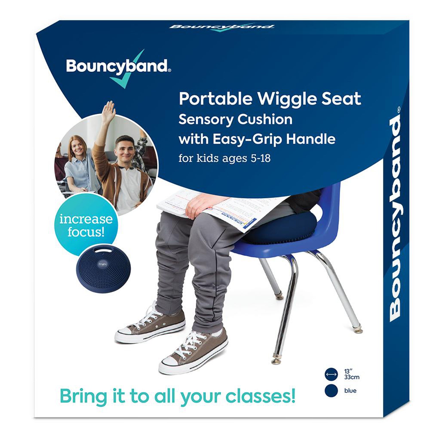 Bouncyband® Blue Portable Wiggle Seat Sensory Cushion for Kids - Flexible Classroom & Home Seating Solution for ADHD, Autism & Active Learning