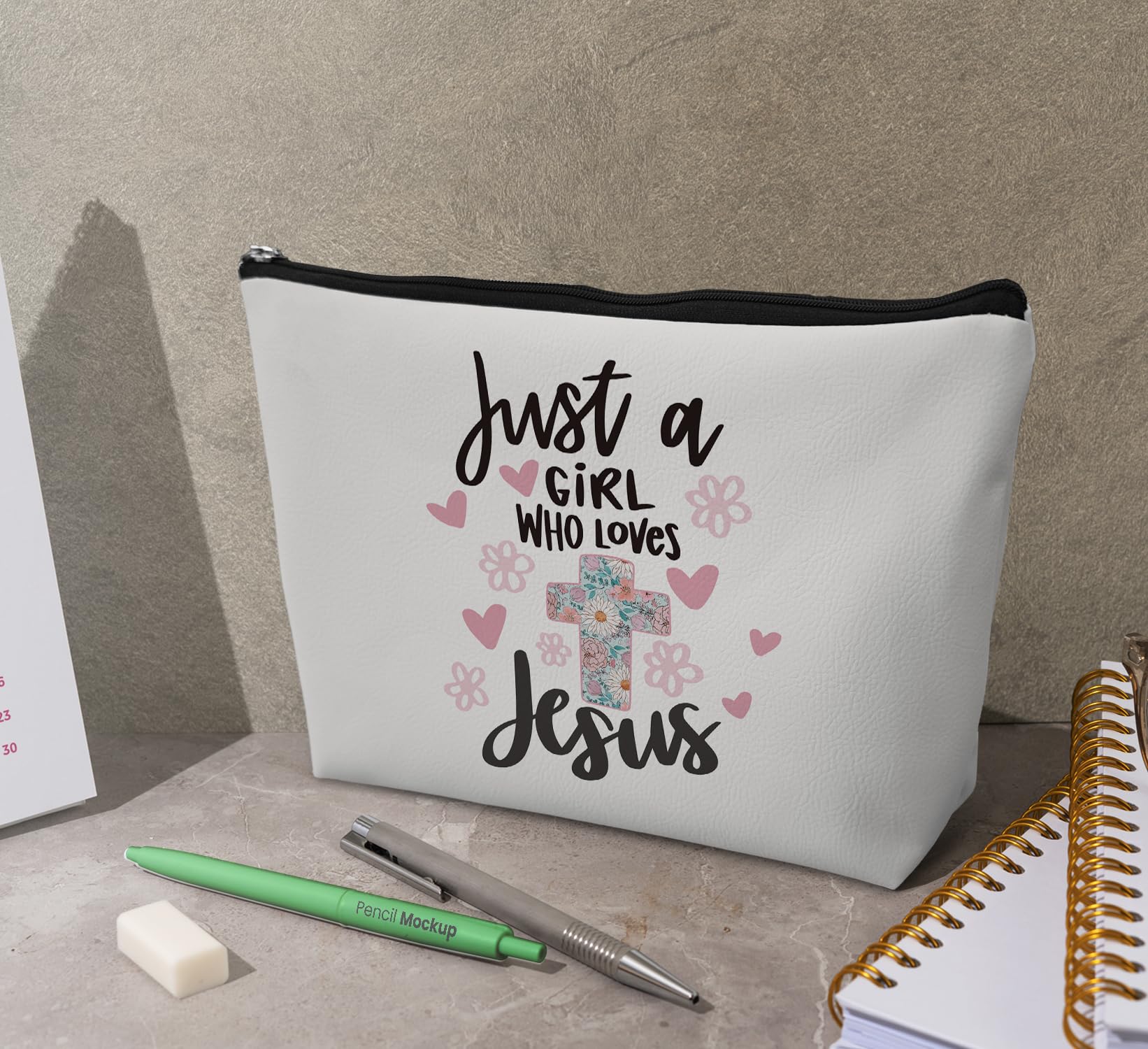 Christian Bible Verse Makeup Bag - Jesus Leather Zipper Pouch for Women | Perfect Gift & Cosmetic Organizer
