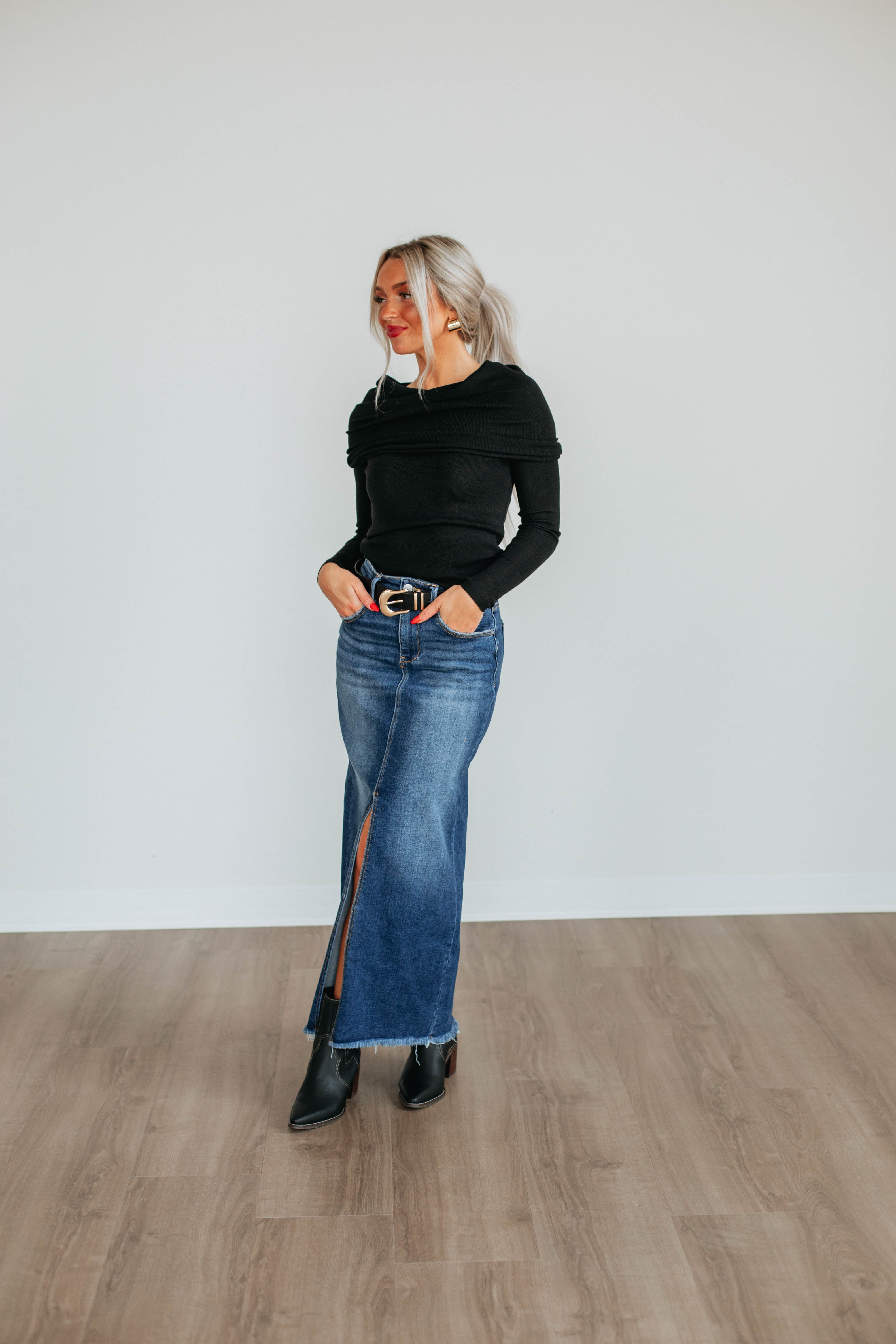 Candyn Risen Denim Skirt for Women - Dark Wash High Waist Stretch Denim A-Line Skirt | Casual & Party Wear | Perfect for Date Night, Office & Weekend Outfits