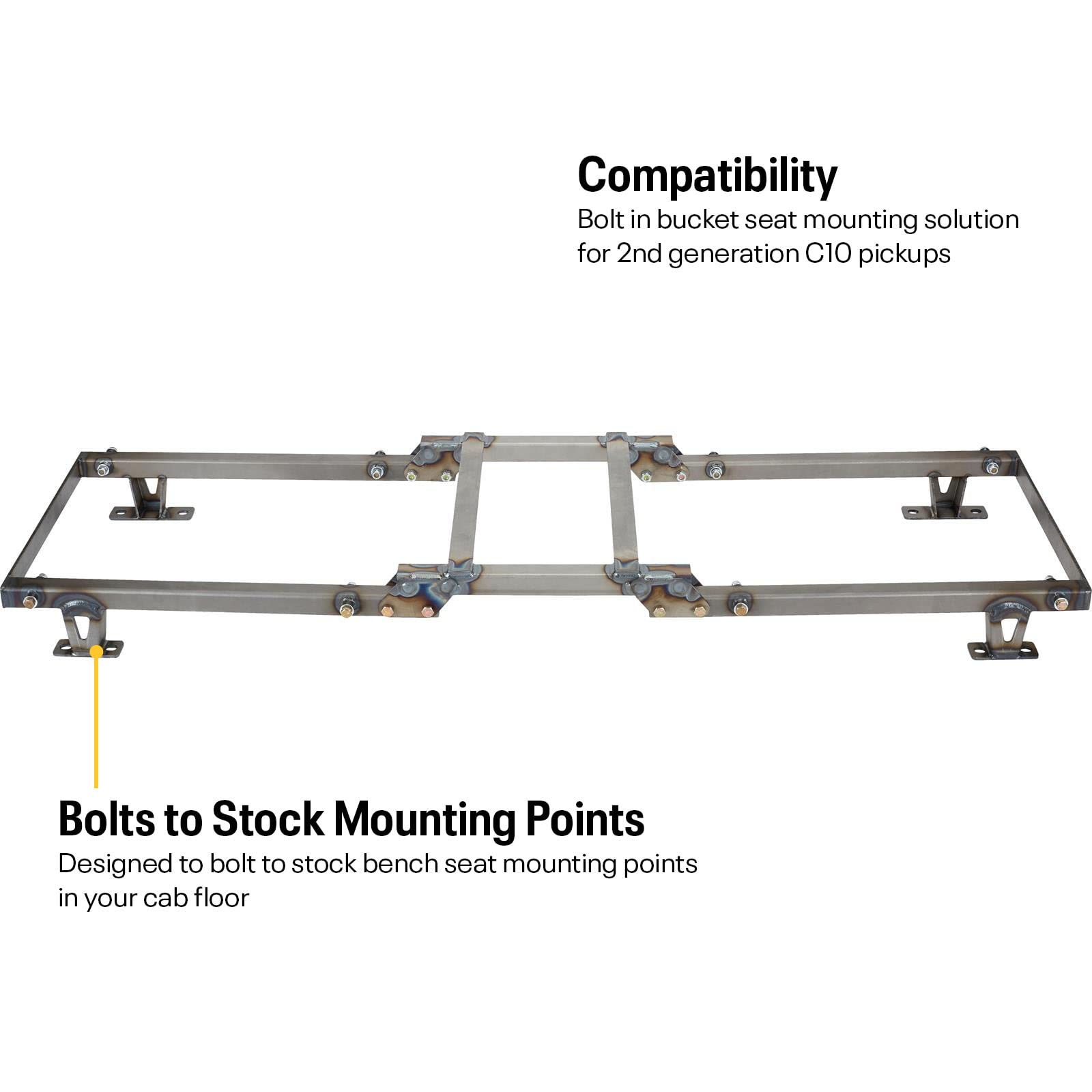 1967-1972 Chevy/GMC C10 Full-Size Truck Seat and Console Mount - Heavy Duty Steel Bracket with Bolt-In Installation for Bucket Seats | Includes Mounting Hardware | Perfect for Restoration Projects & Custom Truck Builds