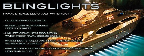 2X BLINGLIGHTS Naval Bronze 27W White LED Underwater Boat Lights - Marine Yacht Hull Lighting for Night Fishing, Docking & Underwater Visibility