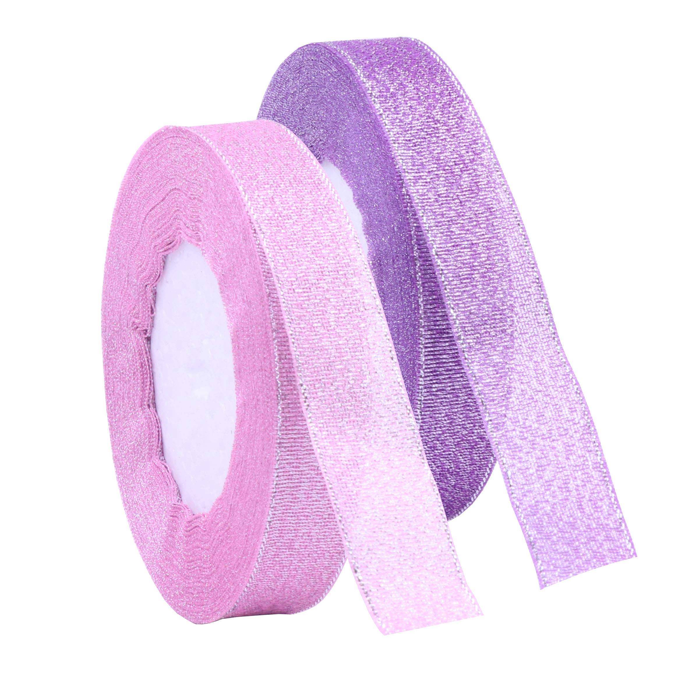 YAKA 3/4 Inch (20mm) x 50 Yards Sheer Shimmer Organza Ribbon - 2 Rolls (Pink & Purple) for Gift Wrapping, Wedding Decorations, DIY Crafts, Party Bows and Scrapbooking | Premium Quality Decorative Ribbon for All Occasions