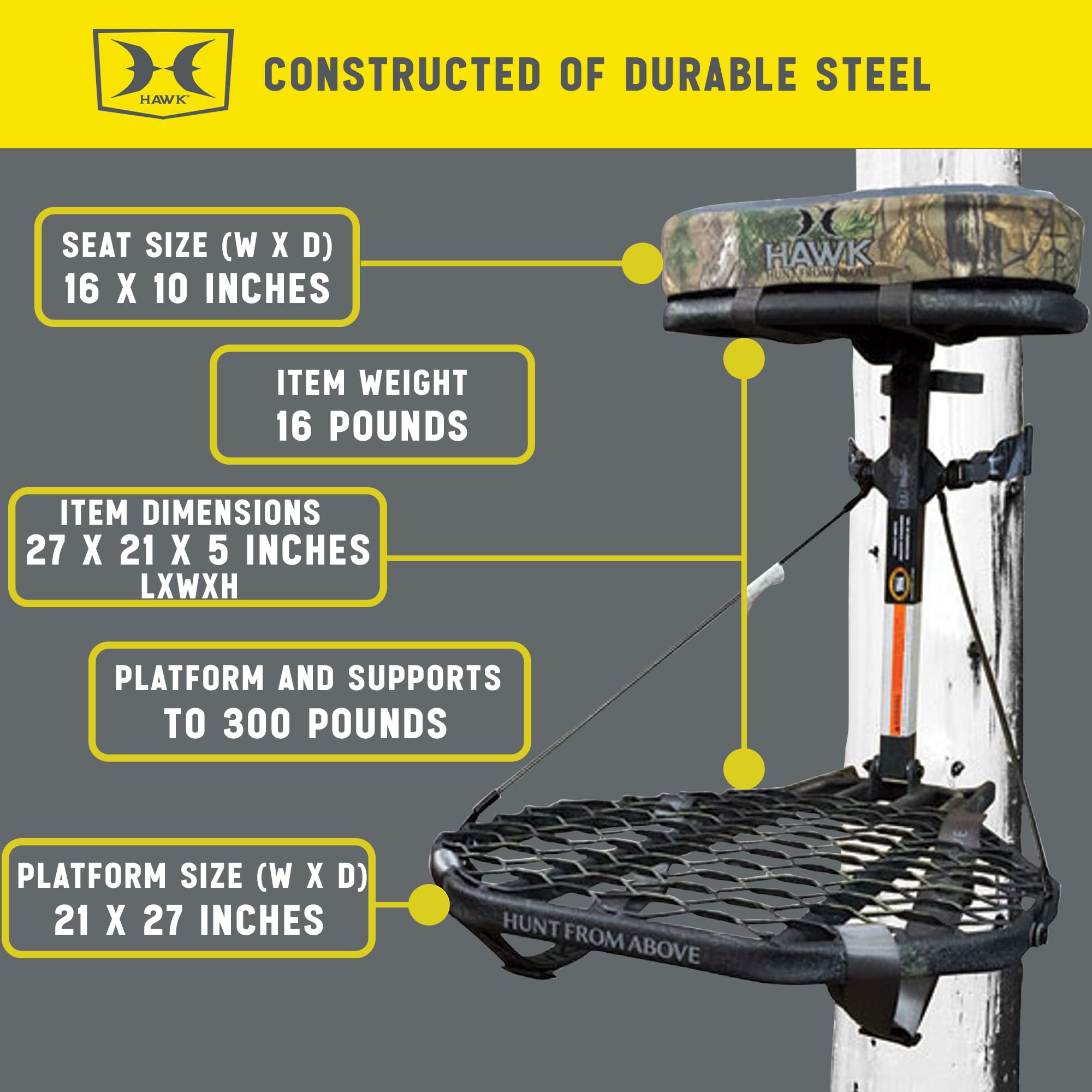 Adjustable Steel Hang-On Hunting Tree Stand for Deer - Lightweight & Secure for Bow & Rifle Hunting in Woods or Fields