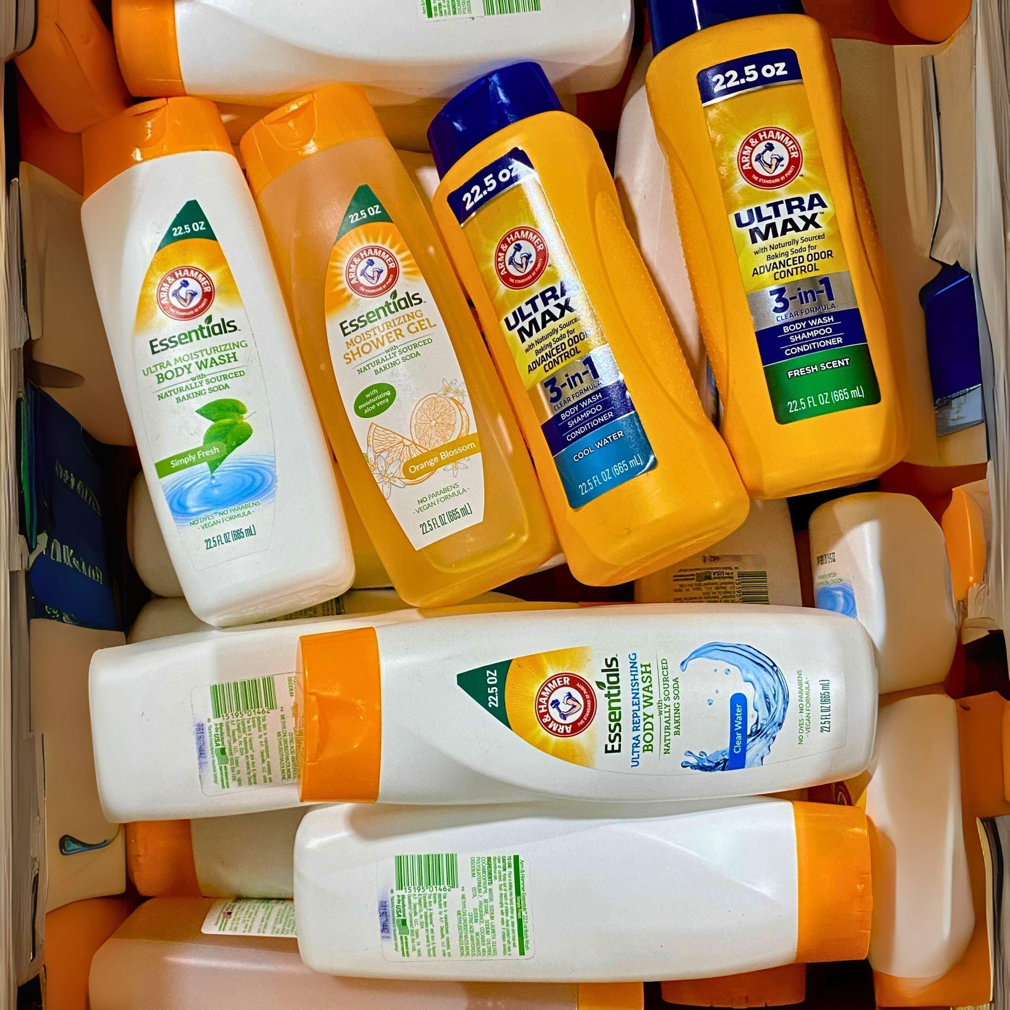 Arm & Hammer Shampoo, Body Wash & Shower Gel Set - 54 Piece Variety Pack with Multiple Scents & Sizes | For Men, Women & Family Use in Bathroom, Gym or Travel