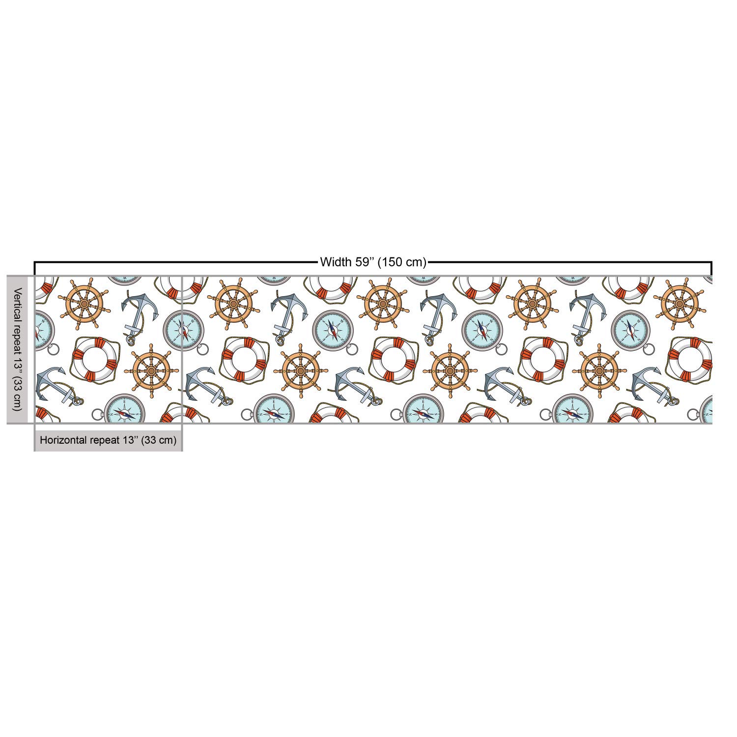 Ambesonne Nautical Compass Fabric by The Yard - Marine Pattern with Ship Steering Wheel & Anchor - 10 Yards Beige White Upholstery Fabric for Sofa, Curtains, Pillows - Perfect for Coastal Home Decor & DIY Nautical Projects