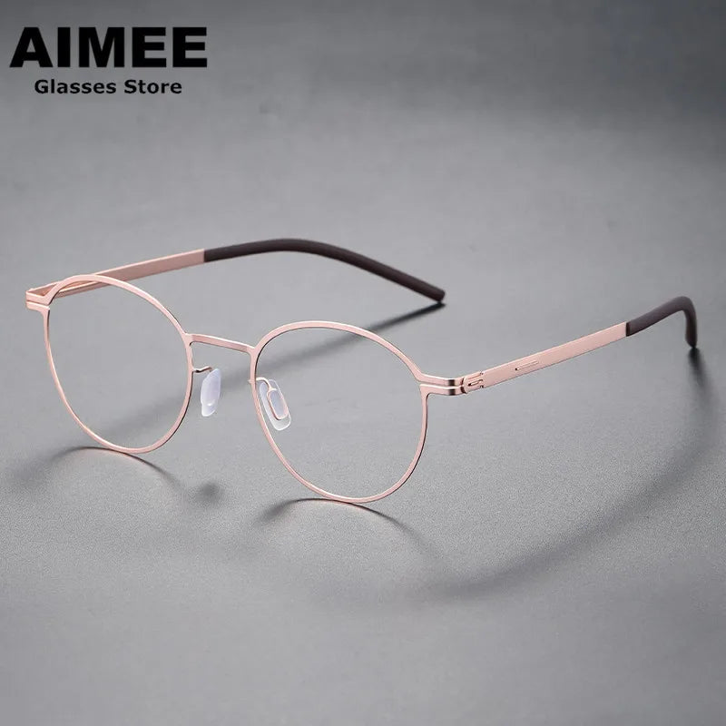 Aimee Unisex Full Rim Round Screwless Stainless Steel Eyeglasses Frame 20015 - Lightweight & Durable Eyewear for Work, Reading, and Everyday Fashion
