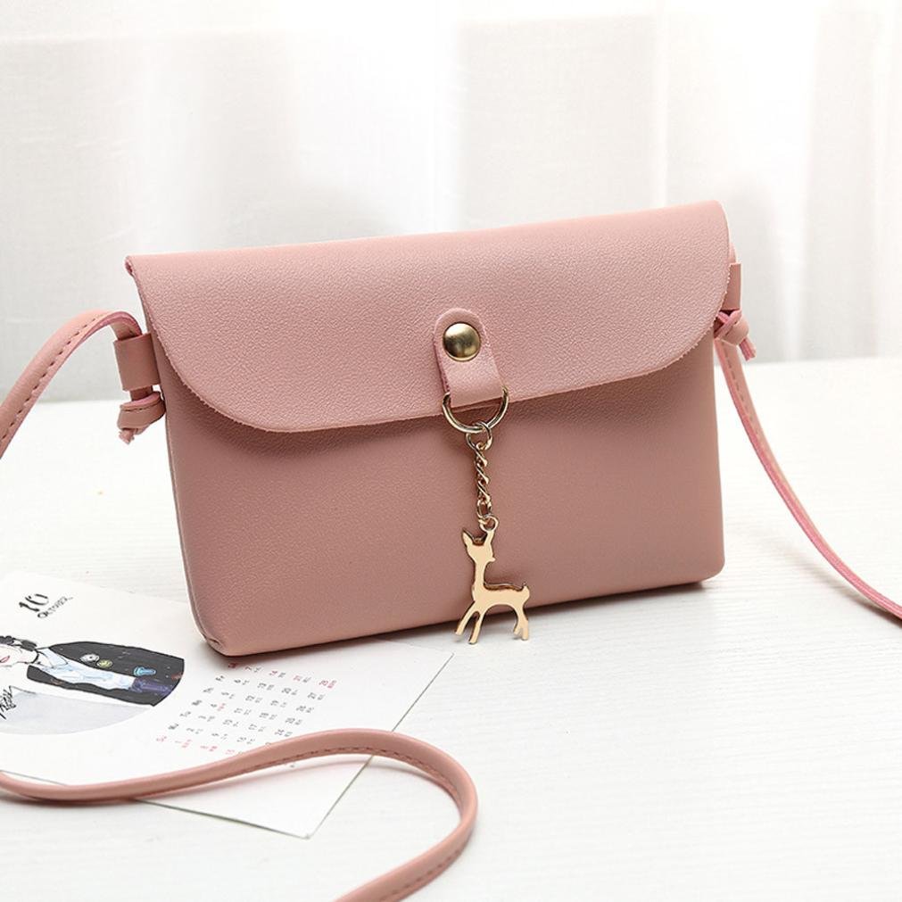 Vintage Deer Pendant Leather Crossbody Bag for Women - Stylish Shoulder Bag & Messenger Purse with Adjustable Strap, Pink - Perfect for Casual Outings, Shopping & Travel Accessories