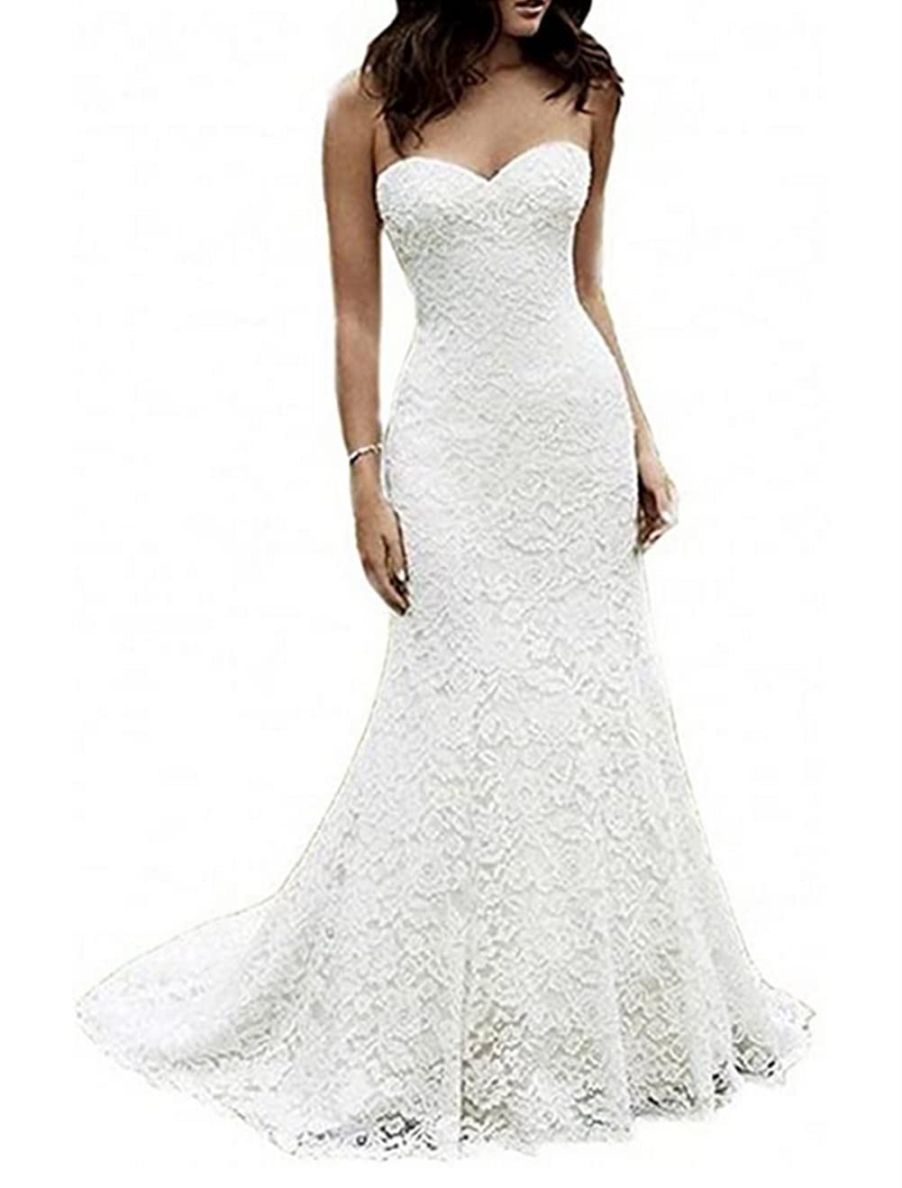 Zhengquan Elegant Sweetheart Neckline Lace Mermaid Wedding Dress - Backless Long Bridal Gown for Beach Ceremony, Romantic Photoshoot & Destination Weddings