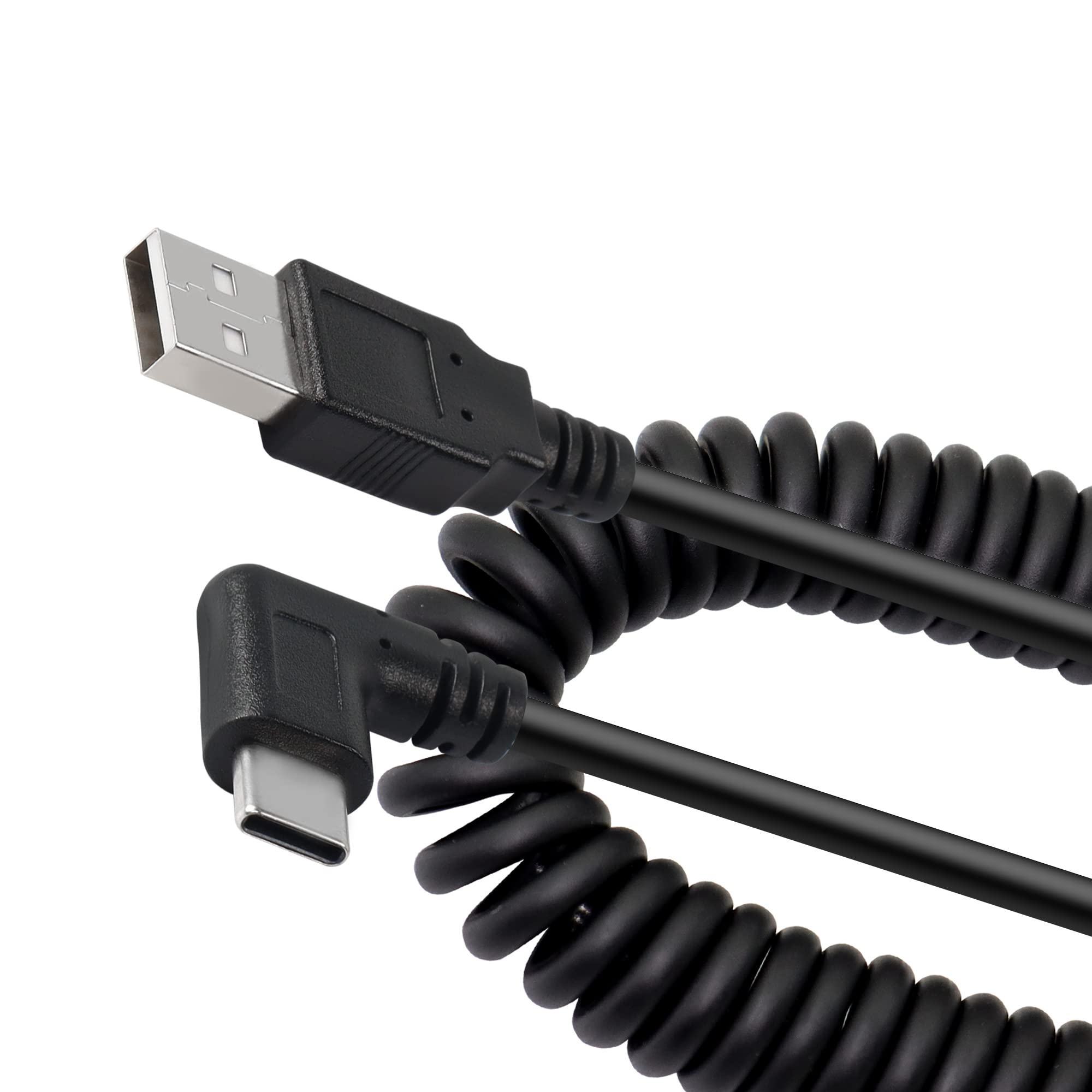 YACSEJAO Retractable USB C Cable 3ft - 90 Degree Right Angle Coiled USB 2.0 to Type C Fast Charging & Data Sync Cord - Compatible with Samsung Galaxy, iPhone 15, iPad Pro, MacBook & More | Perfect for Travel, Office & Car Charging