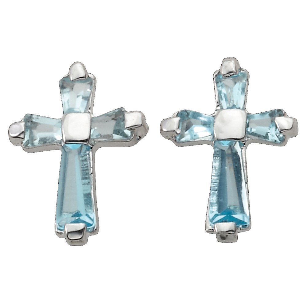 True Faith Jewelry Sterling Silver April Birthstone Crystal Cross Earrings - 3/8 Inch Dainty Studs for Women, Perfect Gift for Easter, Baptism & Mother's Day