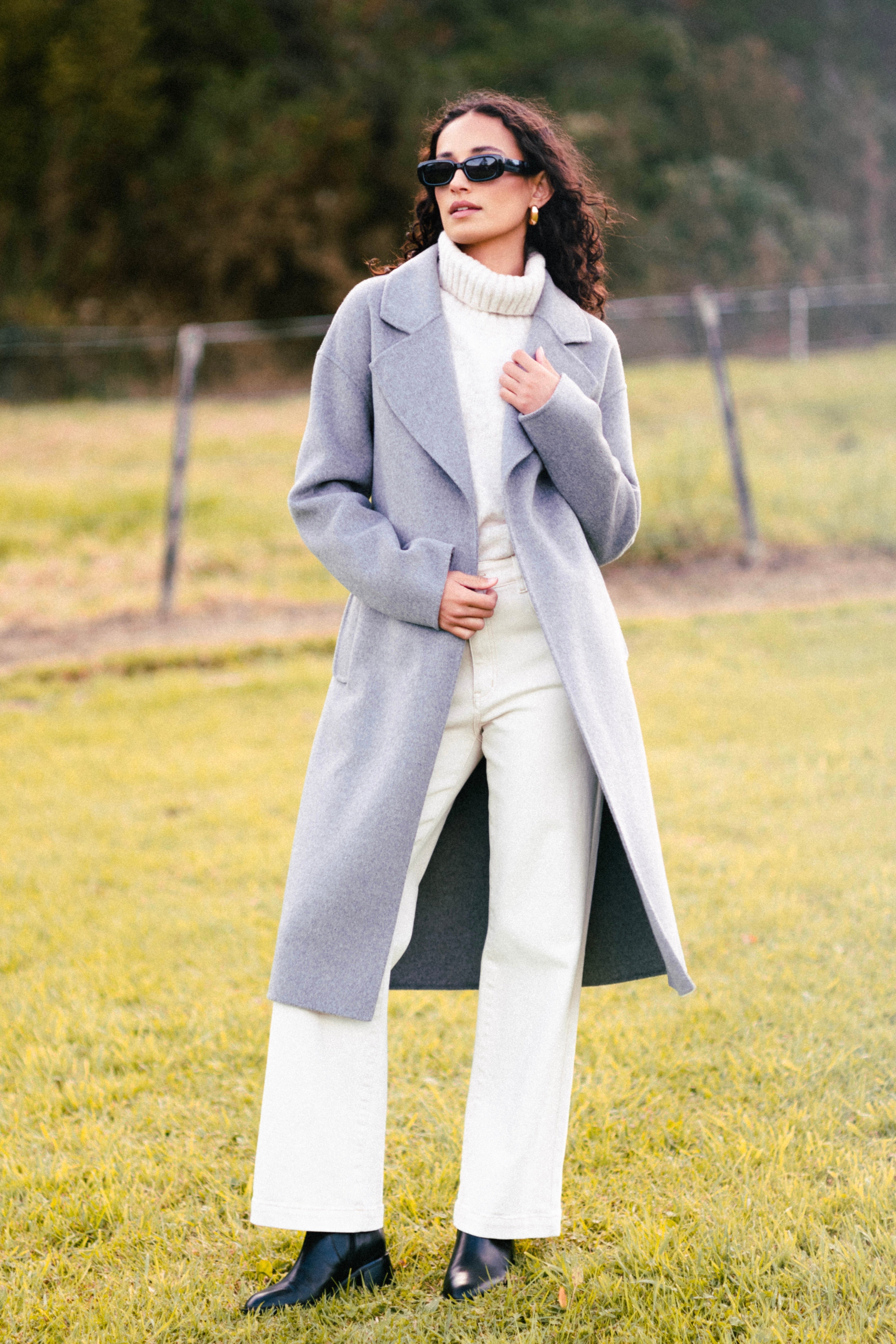 Geneva Charcoal Belted Trench Coat for Women - Stylish Long Wool Blend Overcoat with Belt - Perfect for Fall, Winter & Office Wear