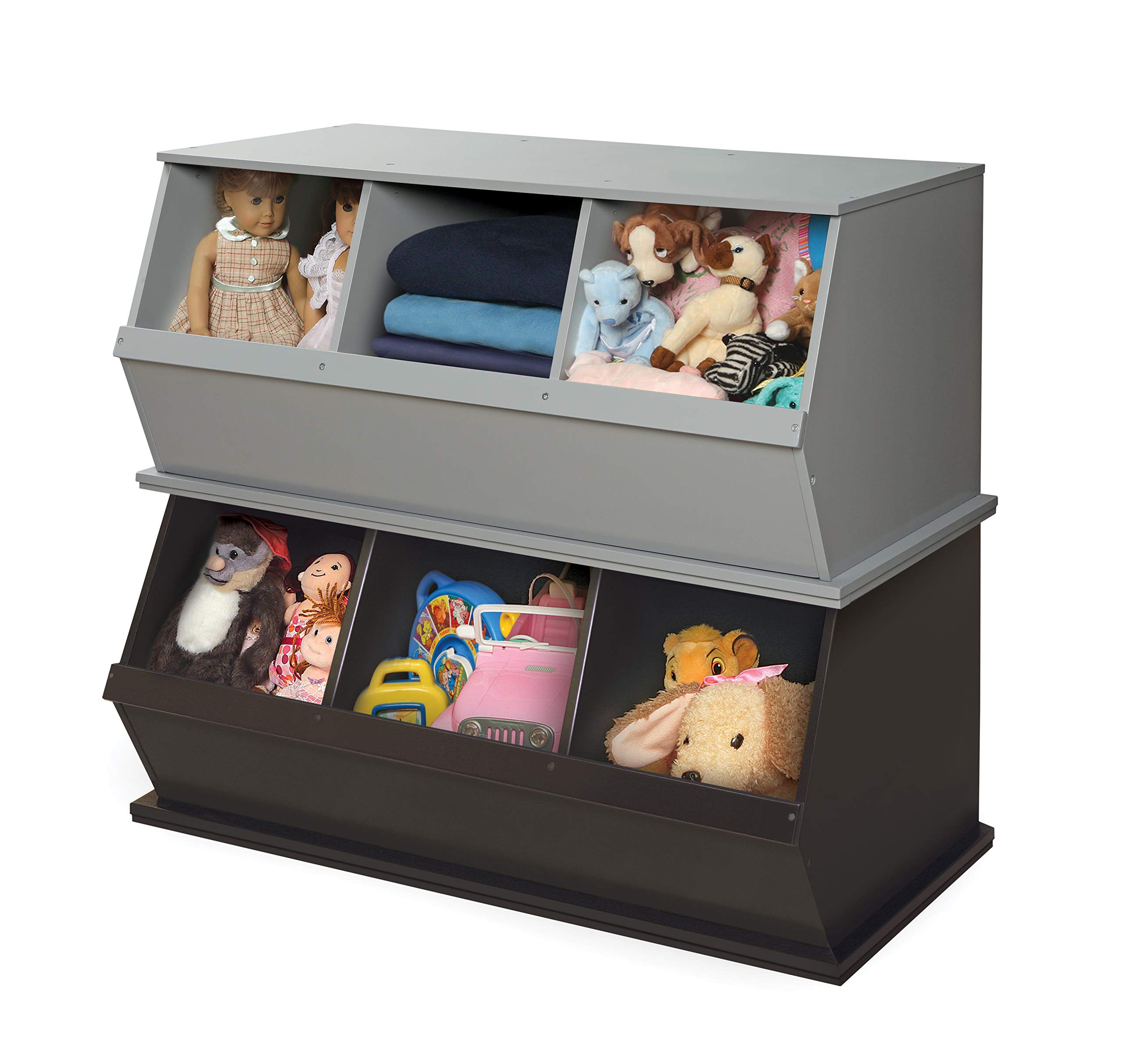 Badger Basket 3-Bin Stackable Toy Storage Organizer - Espresso Finish | Kids Room, Playroom & Nursery Organization Solution