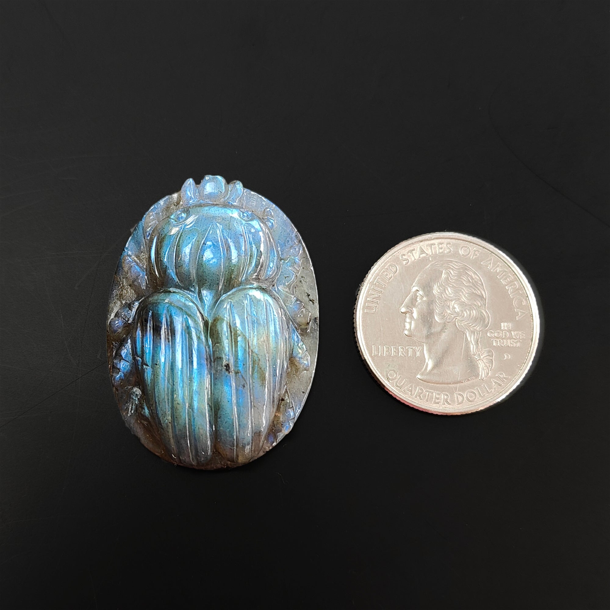 Natural Untreated Labradorite Gemstone Hand Carved Scarab Beetle - Authentic Healing Crystal for Jewelry Making, Meditation & Spiritual Gifts (1pc)