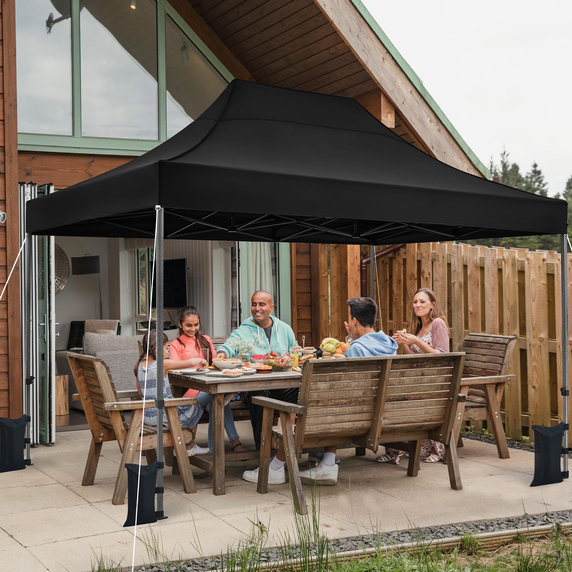 Yaheetech 10x15 Heavy Duty Commercial Pop Up Canopy Tent - Instant Outdoor Shelter with Adjustable Height, Wheeled Carry Bag, 4 Sandbags & 8 Stakes - Perfect for Backyard Parties, Farmers Markets, Camping & Outdoor Events (Black)