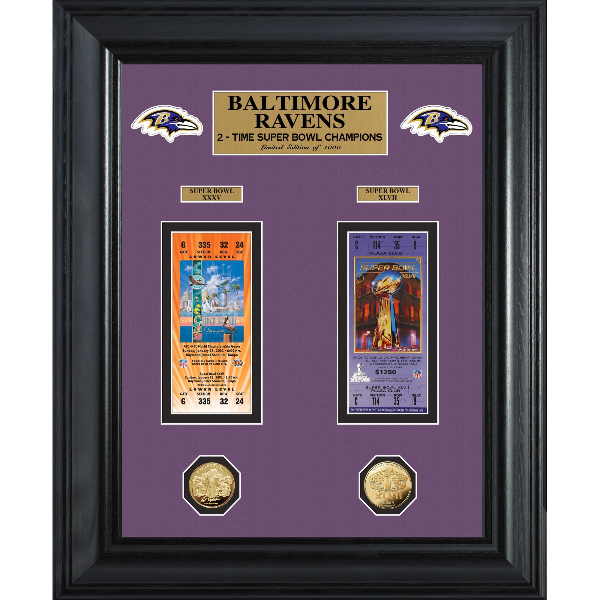NFL Super Bowl Ticket & Game Coin Collection Framed Memorabilia - Perfect for Sports Fans, Man Cave Decor, and Football Collectors