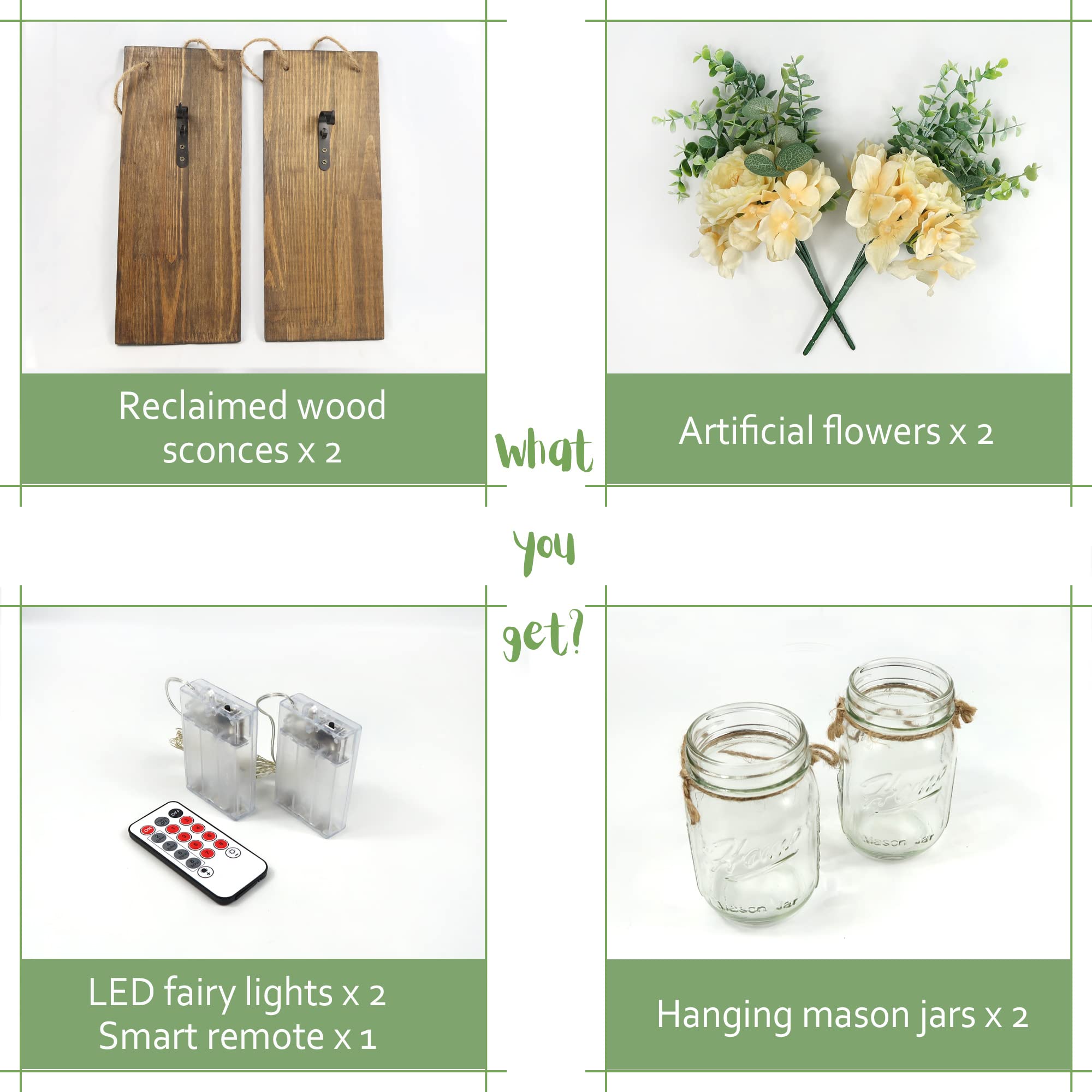 Besuerte Rustic Wall Hangings for Living Room & Bedroom - Farmhouse Home Decor with LED Fairy Lights & Rose Flowers - Set of 2 XL Jacobean Wall Art - Perfect for Cozy Living Spaces, Wedding Decor & Boho Chic Interiors