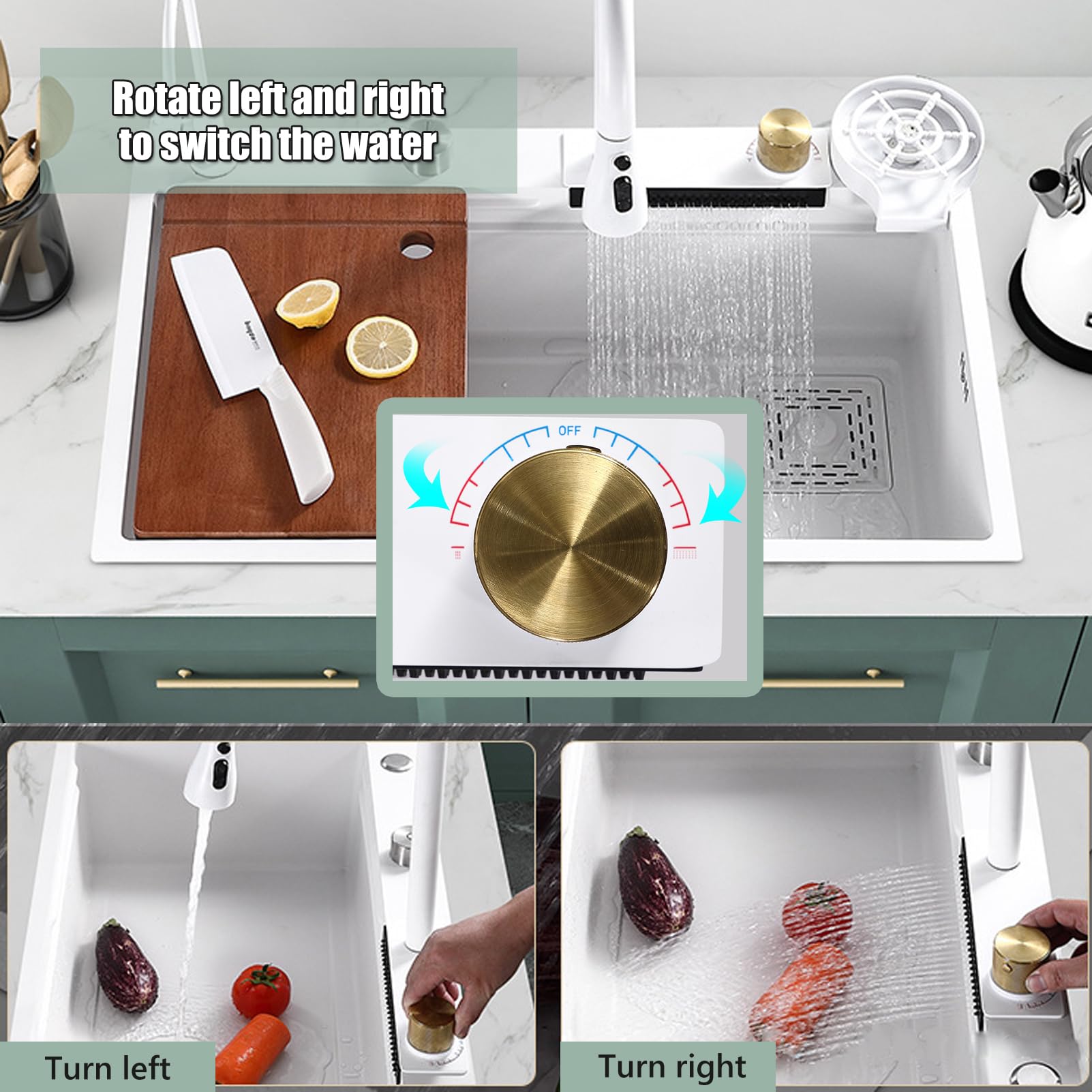 TRAGLO White Waterfall Kitchen Sink with Removable Faucet - Large Single Bowl Stainless Steel Sink Workstation (80x45cm) with Multiple Accessories - Perfect for Modern Kitchens, Restaurants & Food Prep Areas