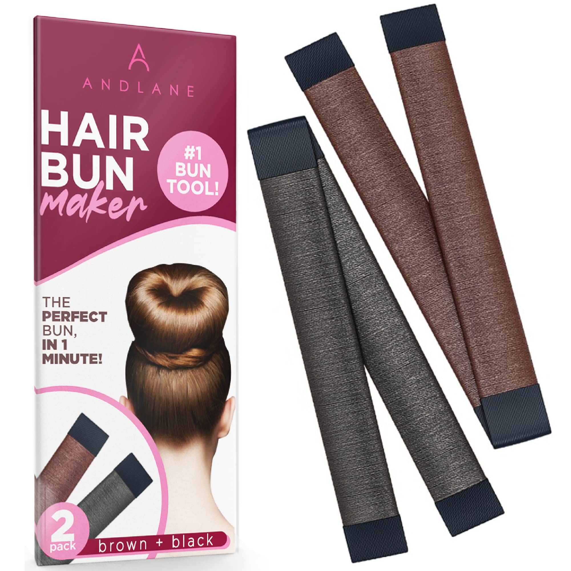 Andlane Hair Bun Maker French Twist Hair Fold Wrap Snap - Ballet Bun for Women and Kids (1 Black, 1 Brown) | Easy Updo Hairstyles for Dance, Work & Everyday Wear