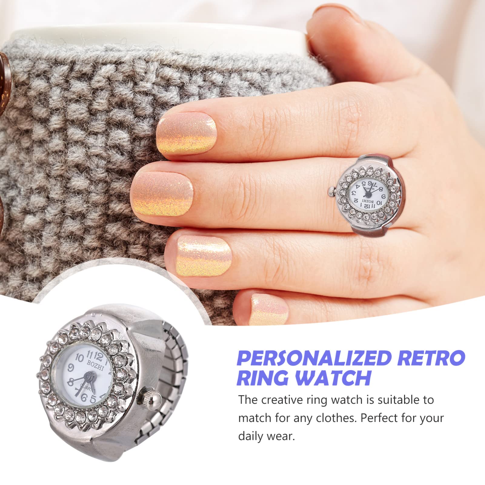 Hemobllo Diamond Ring Watch for Men & Women - Elegant Quartz Finger Watch with Round Dial & Elastic Band - Perfect for Parties, Weddings, and Everyday Fashion Accessories