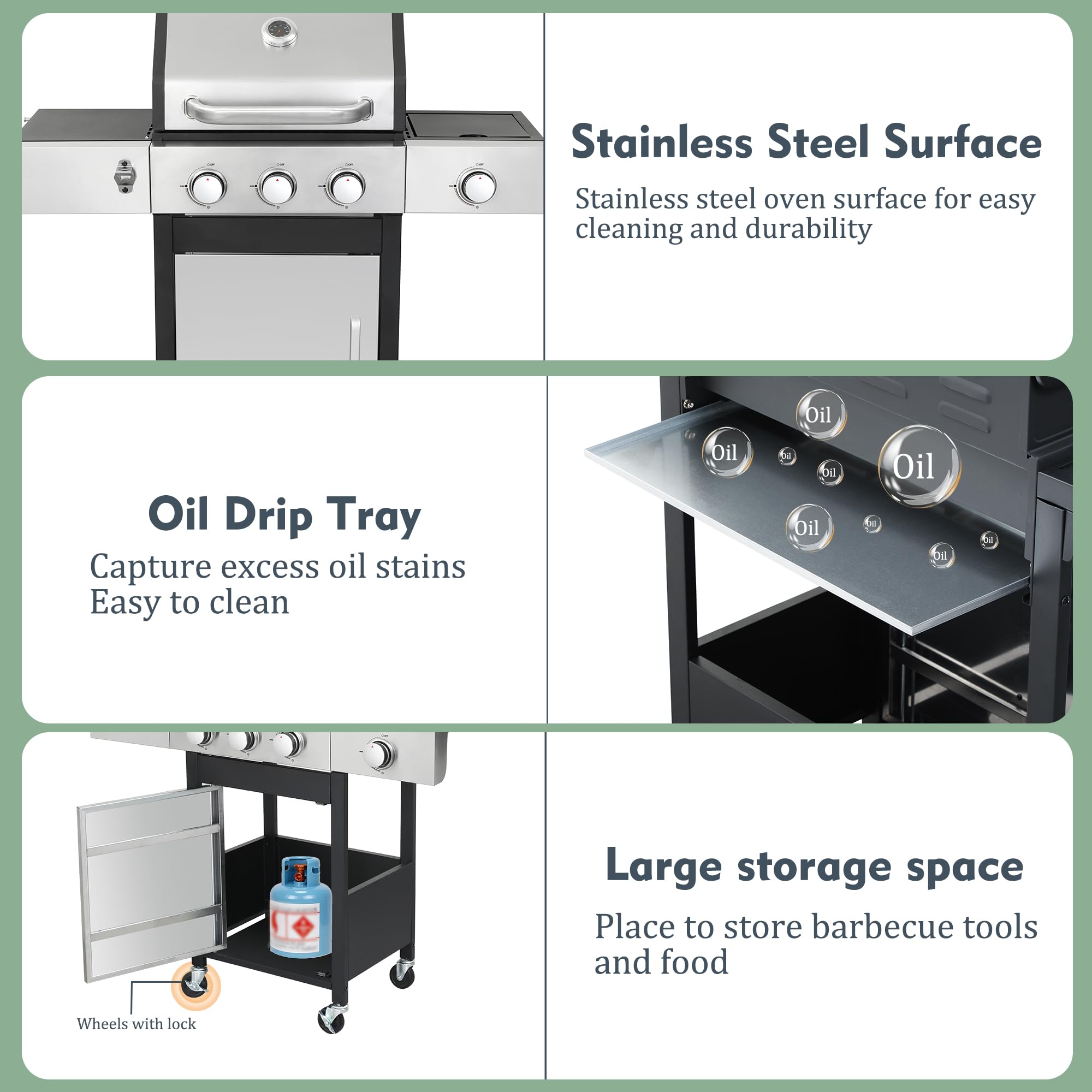 4 Burner Propane Gas BBQ Grill - Stainless Steel Outdoor Grill with Enameled Cast Iron Grids & Rectangular Griddle - 46,790 BTU (3+1 Burner) - Perfect for Patio, Garden, Backyard, Camping & Tailgating Parties