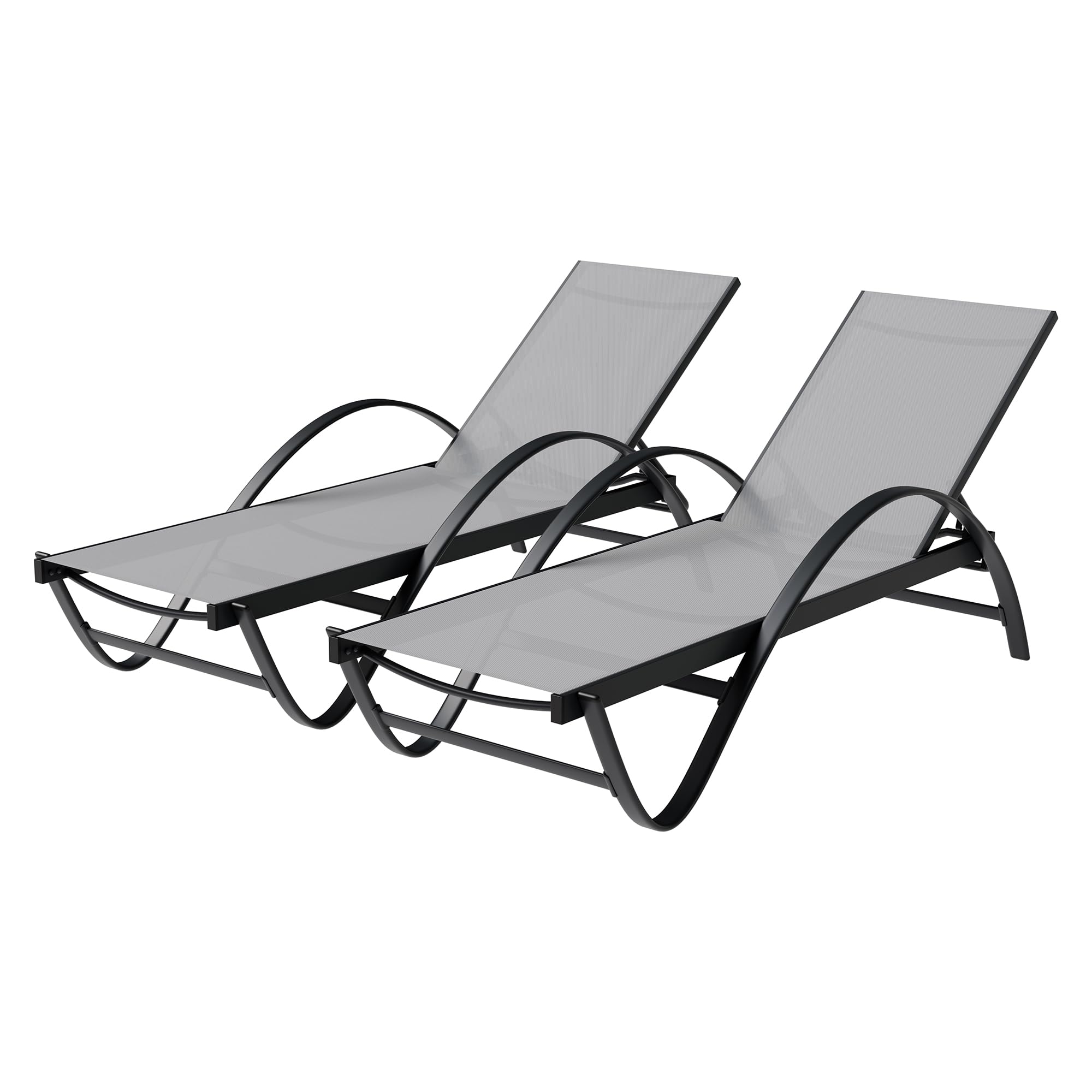 Shintenchi Patio Chaise Lounge Set of 2, Adjustable Pool Lounge Chairs with Armrests, 5-Position Reclining Outdoor Sunbathing Chairs, Light Grey Beach Recliners for Backyard, Deck, Swimming Pool & Resort