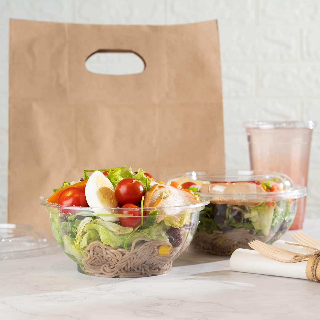 Thermo Tek 32oz Disposable Salad Bowls - 500 Pack Clear Round Plastic Deli Containers | Crack & Leak Proof | Eco-Friendly Food Storage | Perfect for Salads, Cold Meals, Picnics & Catering Events (Lids Sold Separately)