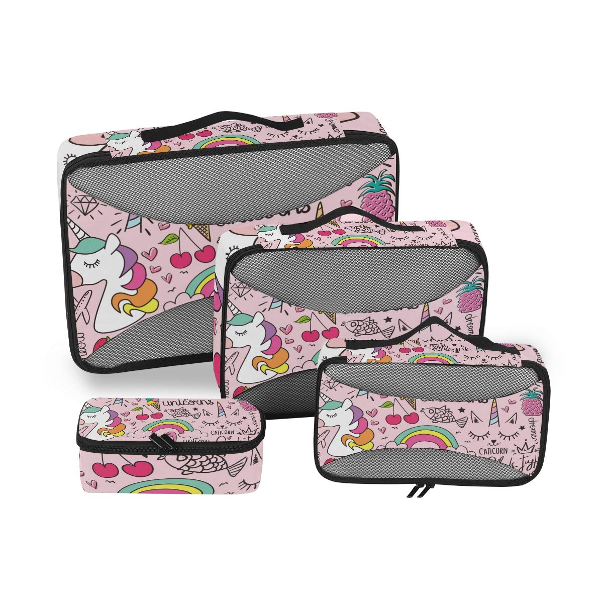 ZZAEO 4-Piece Packing Cube Set - Cute Unicorn & Flamingo Travel Organizers for Luggage, Suitcase Storage Bags | Perfect for Business Trips, Camping, Hiking & Vacation Accessories | Compact & Lightweight Travel Essentials