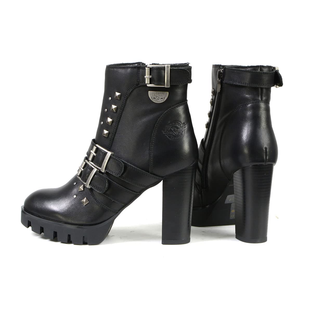 Milwaukee Leather MBL9456 Women's Premium Black Leather Fashion Platform Boots with Straps - Size 7 | Stylish Ankle Boots for Casual Outfits, Date Nights & Fall Fashion